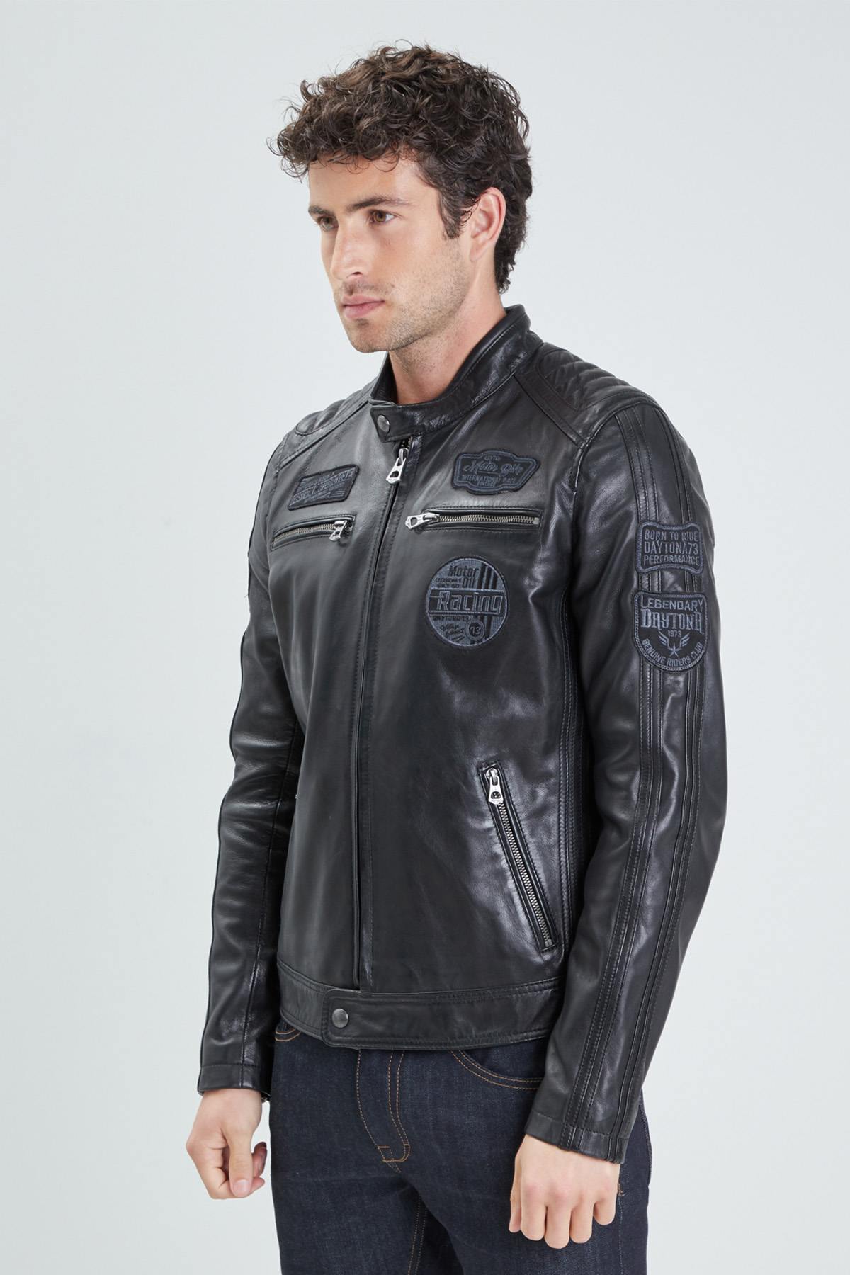 Full black racing leather jacket - Image n°3