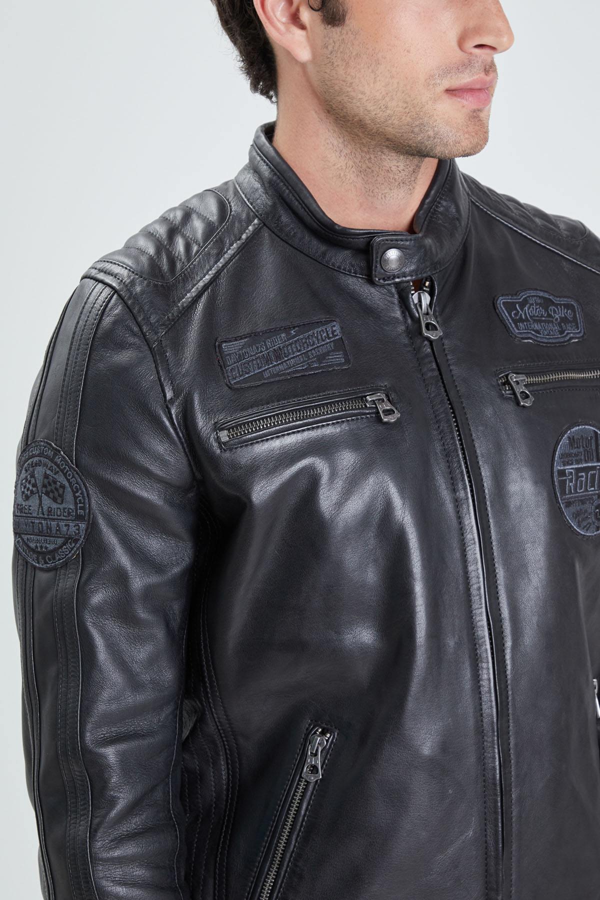 Full black racing leather jacket - Image n°5