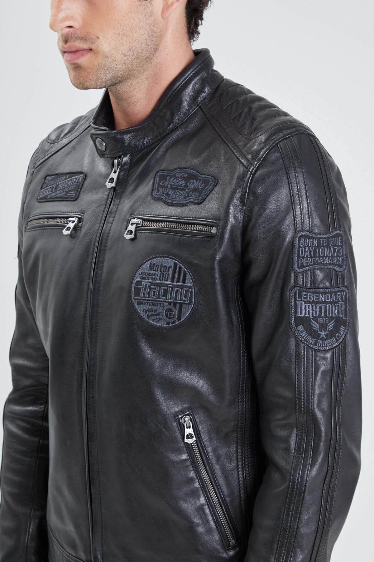 Full black racing leather jacket - Image n°2