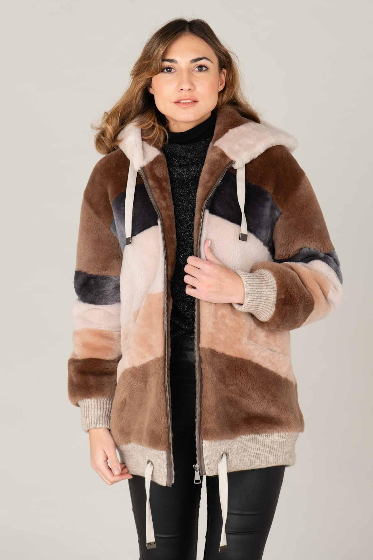 Women's oversized multicolor merino fur jacket - Image n°11