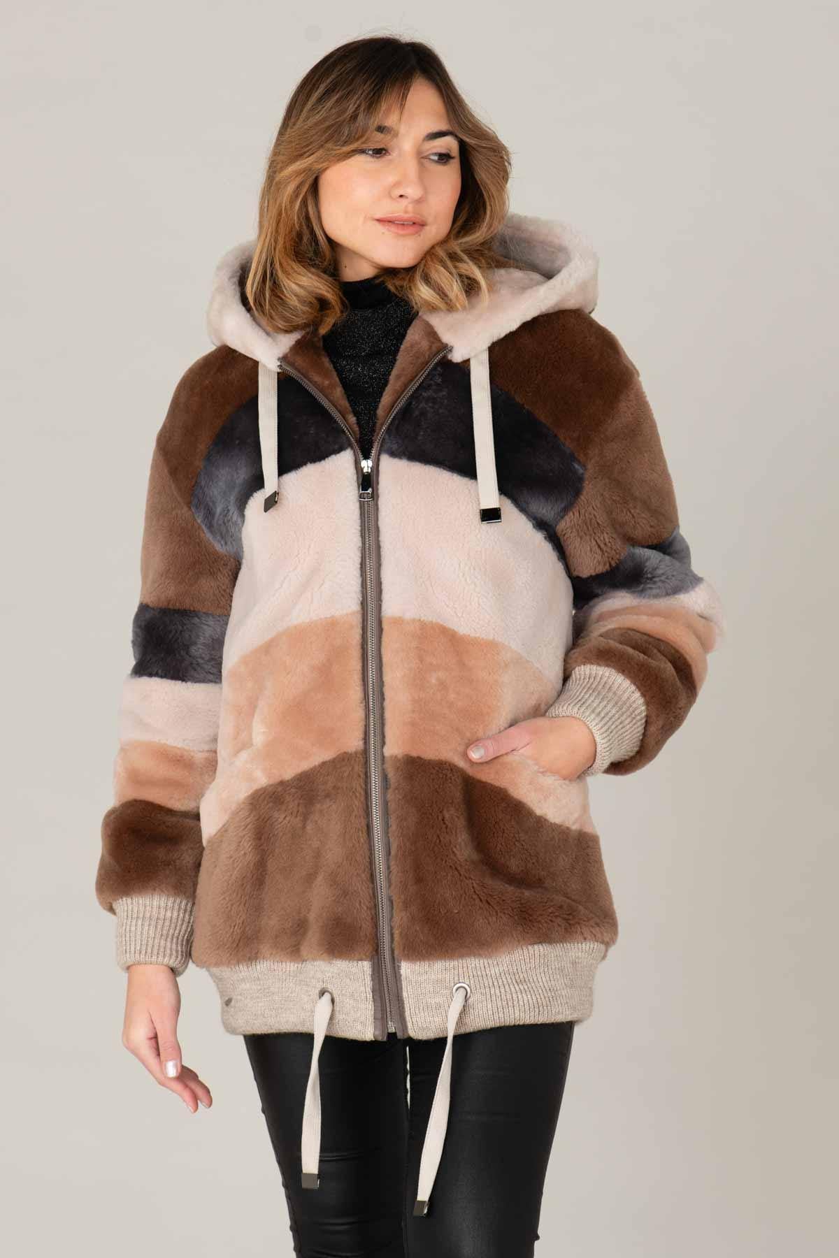 Women's oversized multicolor merino fur jacket - Image n°4