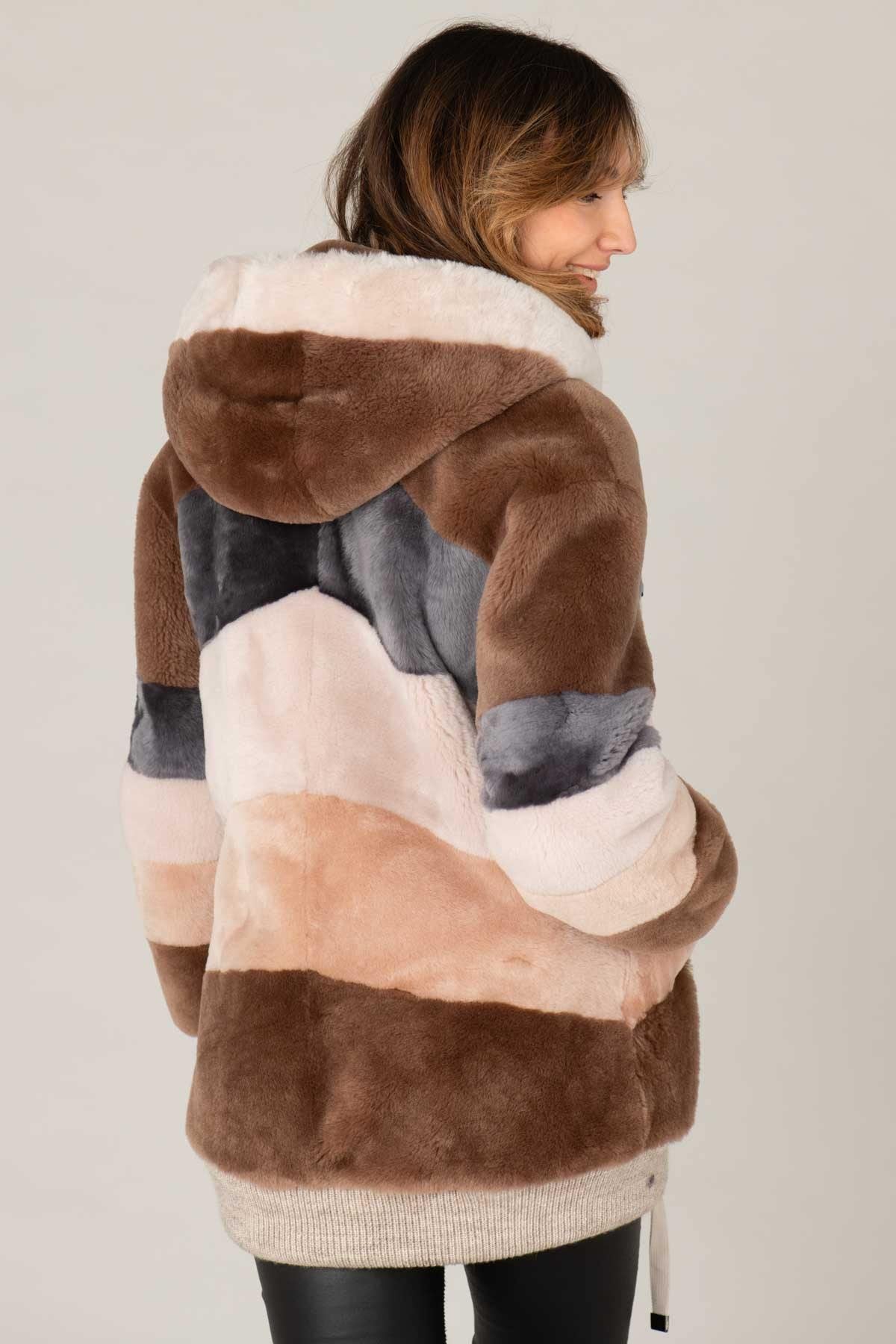 Women's oversized multicolor merino fur jacket - Image n°6