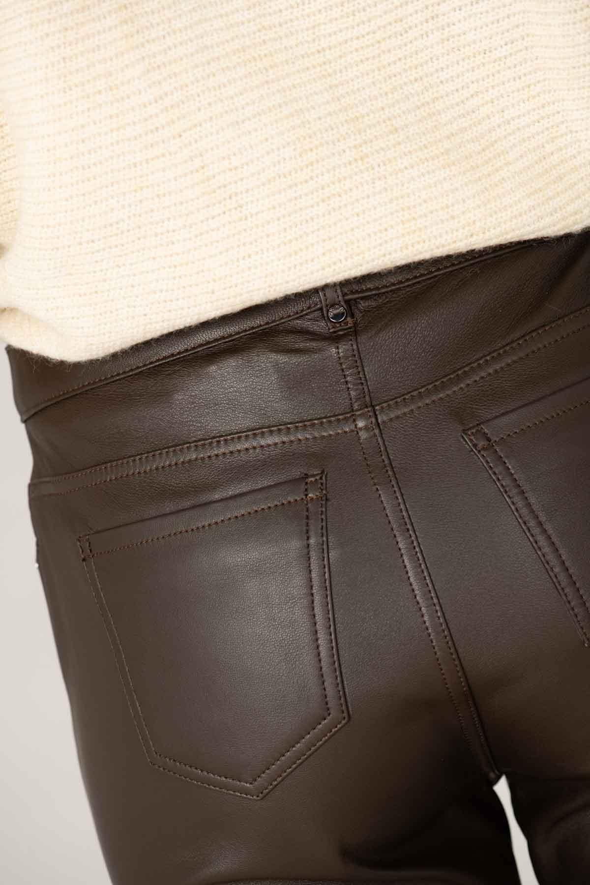 Women's dark brown leather pants - Image n°7