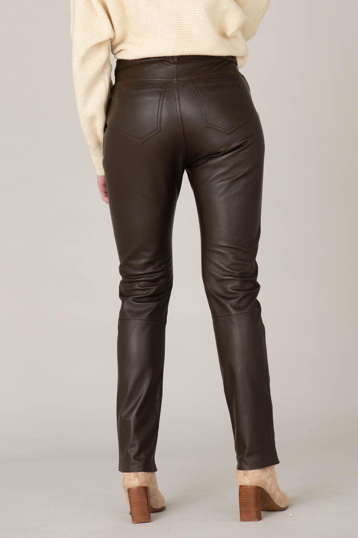 Women's dark brown leather pants - Image n°3