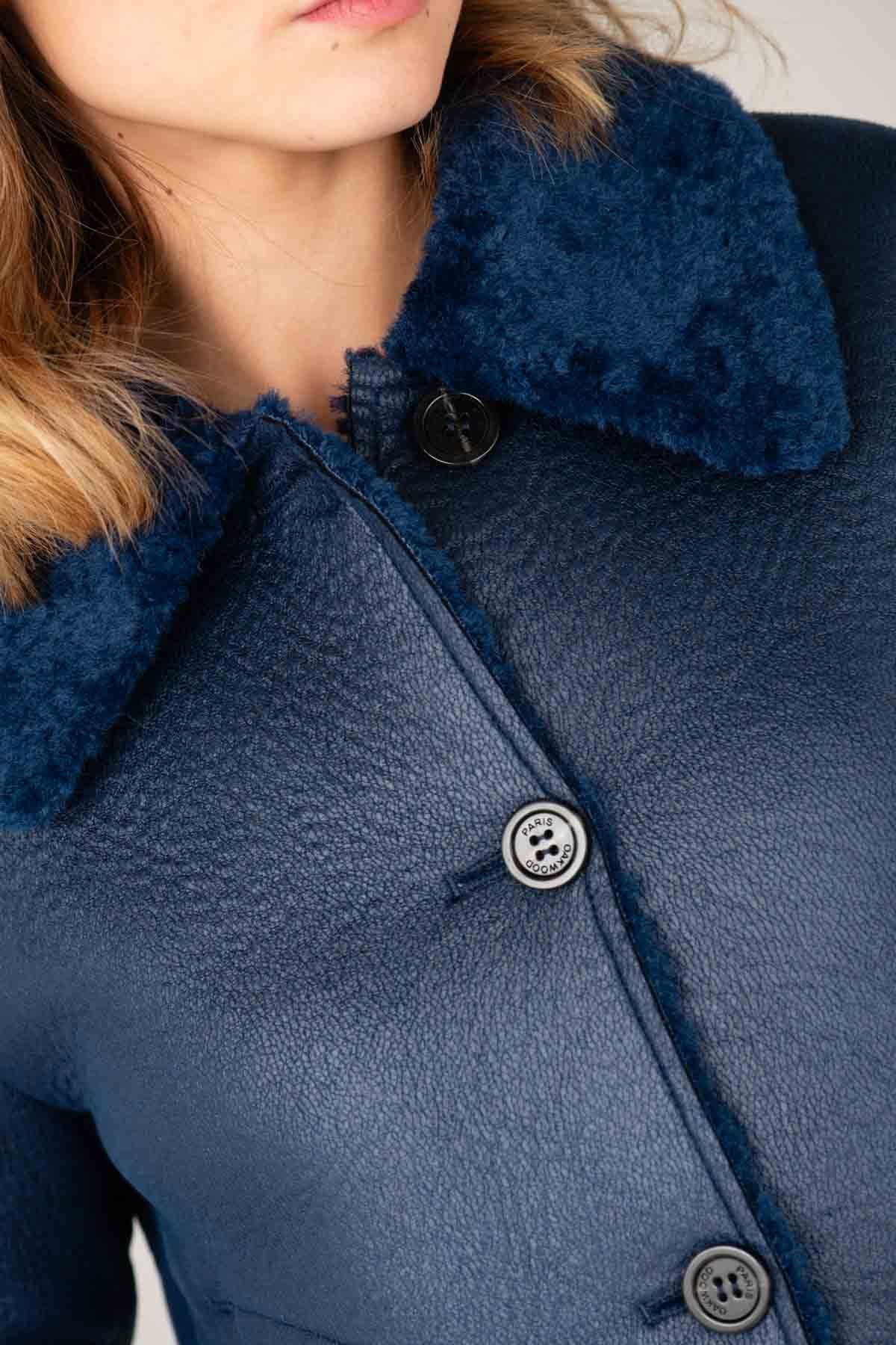 Dark blue imitation sheepskin jacket - Image n°3