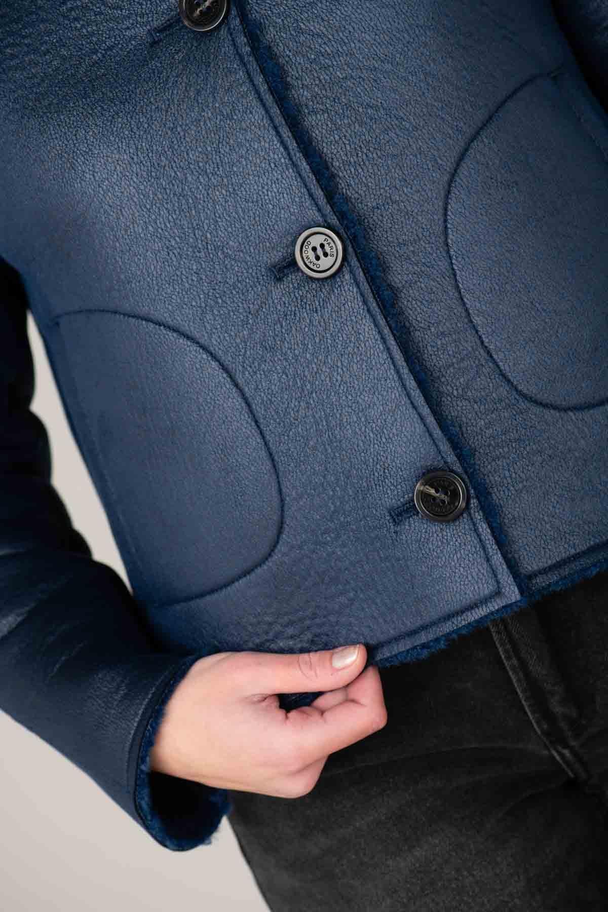 Dark blue imitation sheepskin jacket - Image n°6