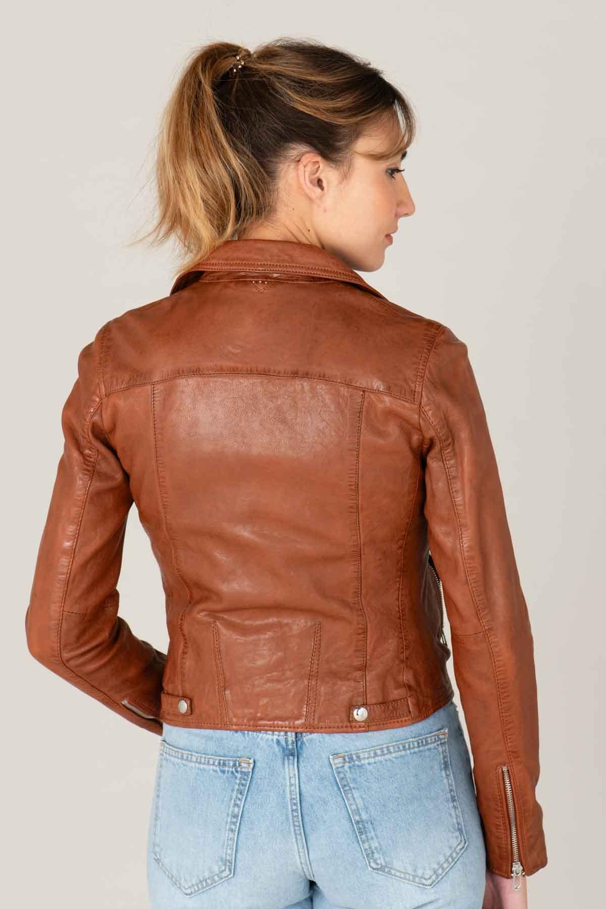 Women's Biker Jacket in chrome-free tanned lambskin - Image n°2