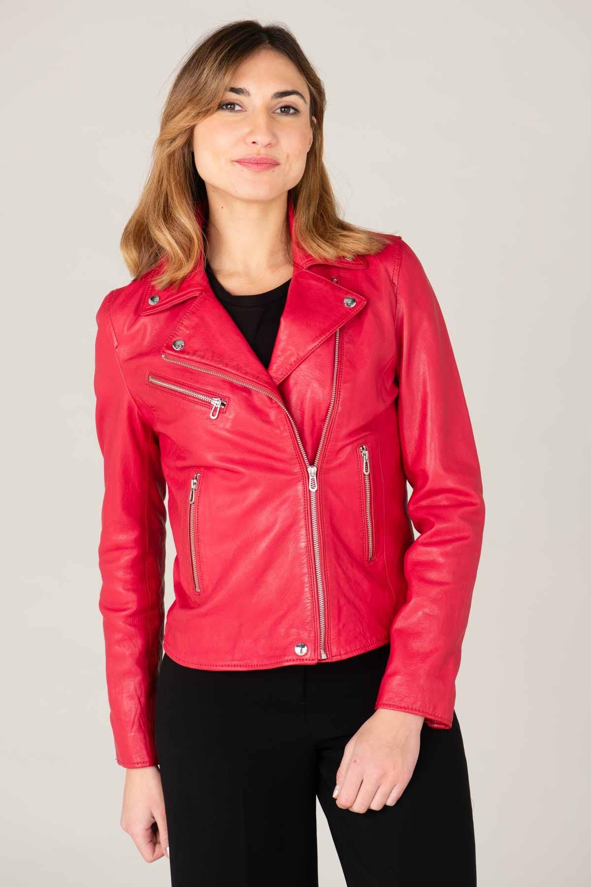 Women's raspberry vegetable leather perfecto - Image n°2