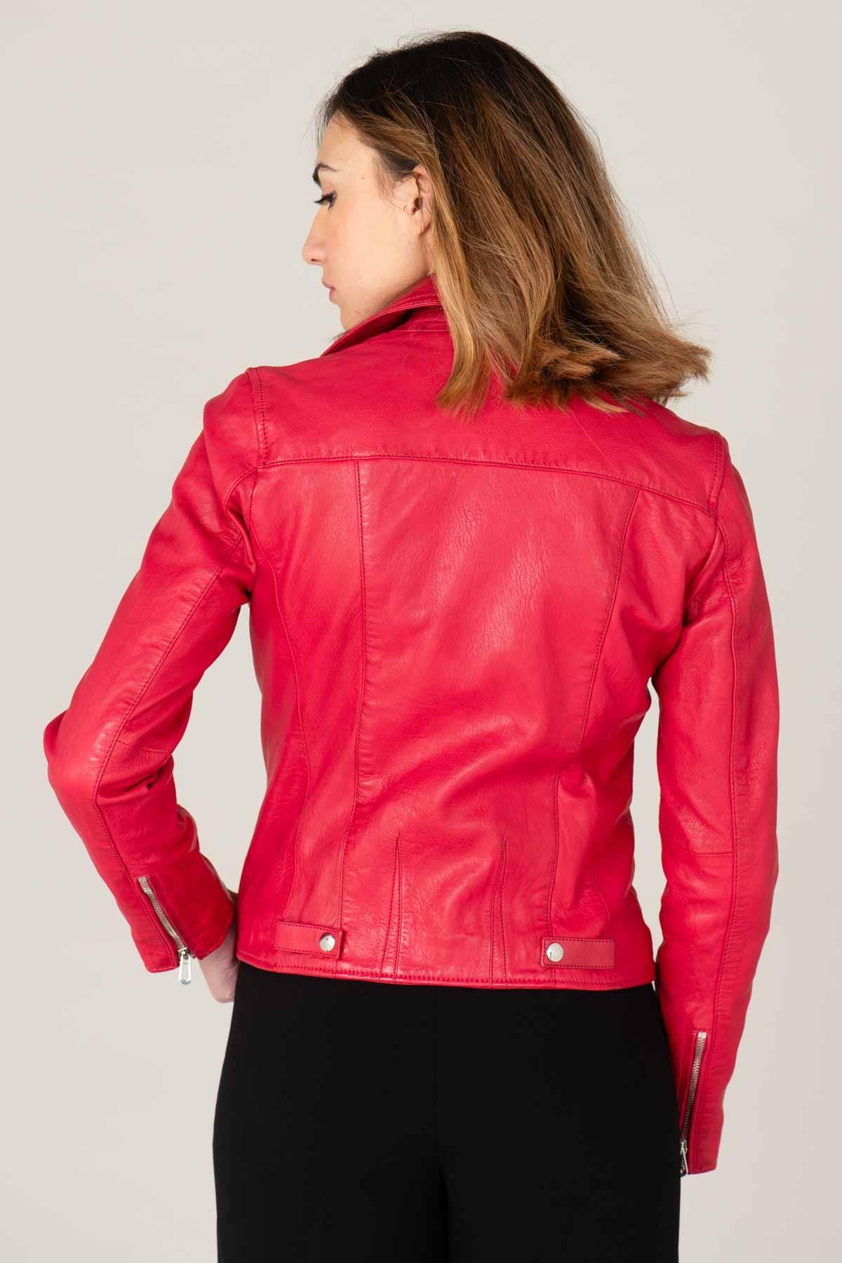 Women's raspberry vegetable leather perfecto - Image n°4