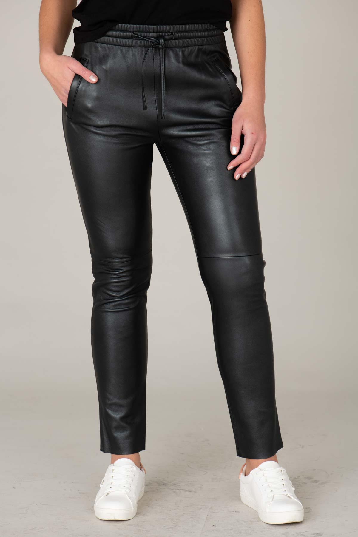 Black metallic effect leather joggers - Image n°1