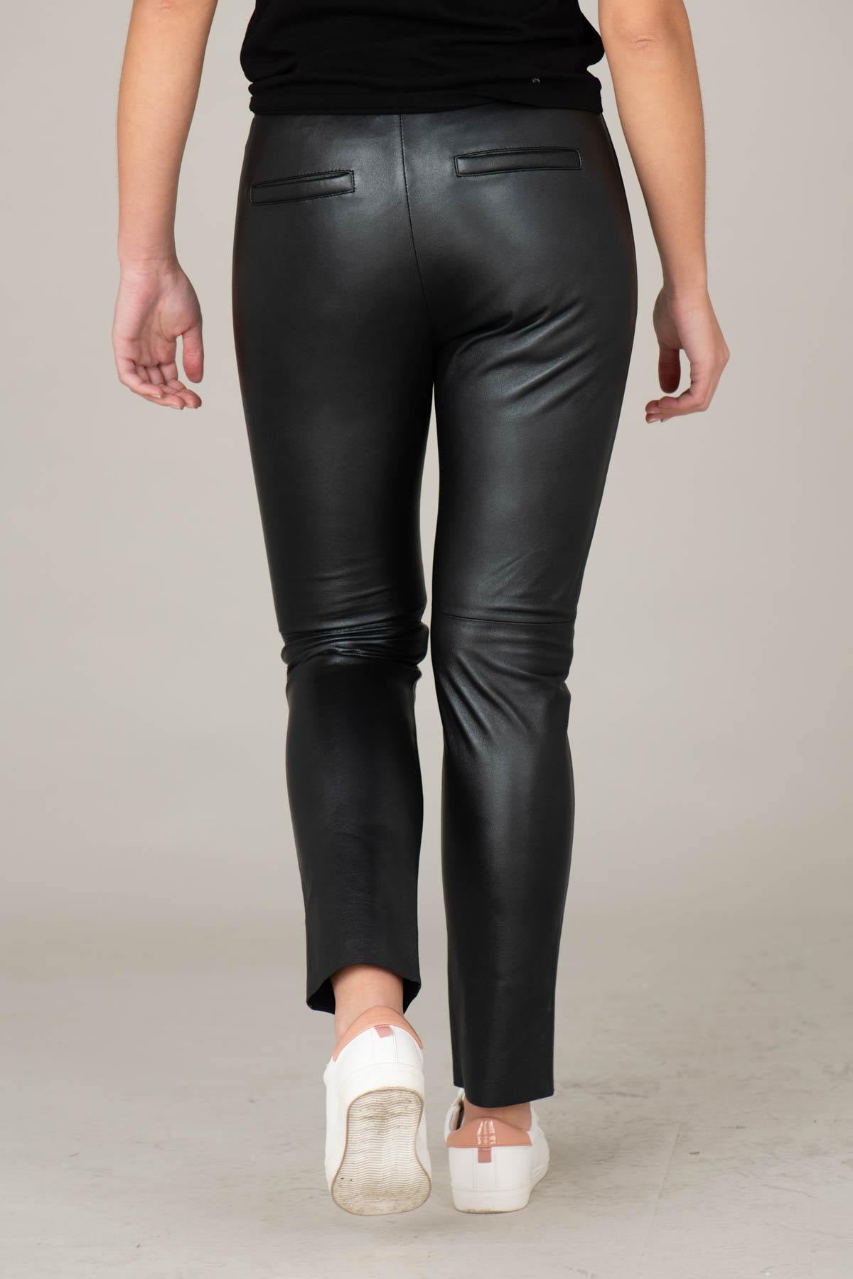 Black metallic effect leather joggers - Image n°4