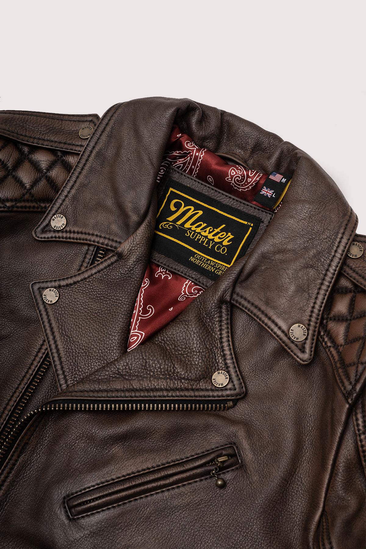 Aged brown Biker Jacket in full grain cowhide leather - Image n°8