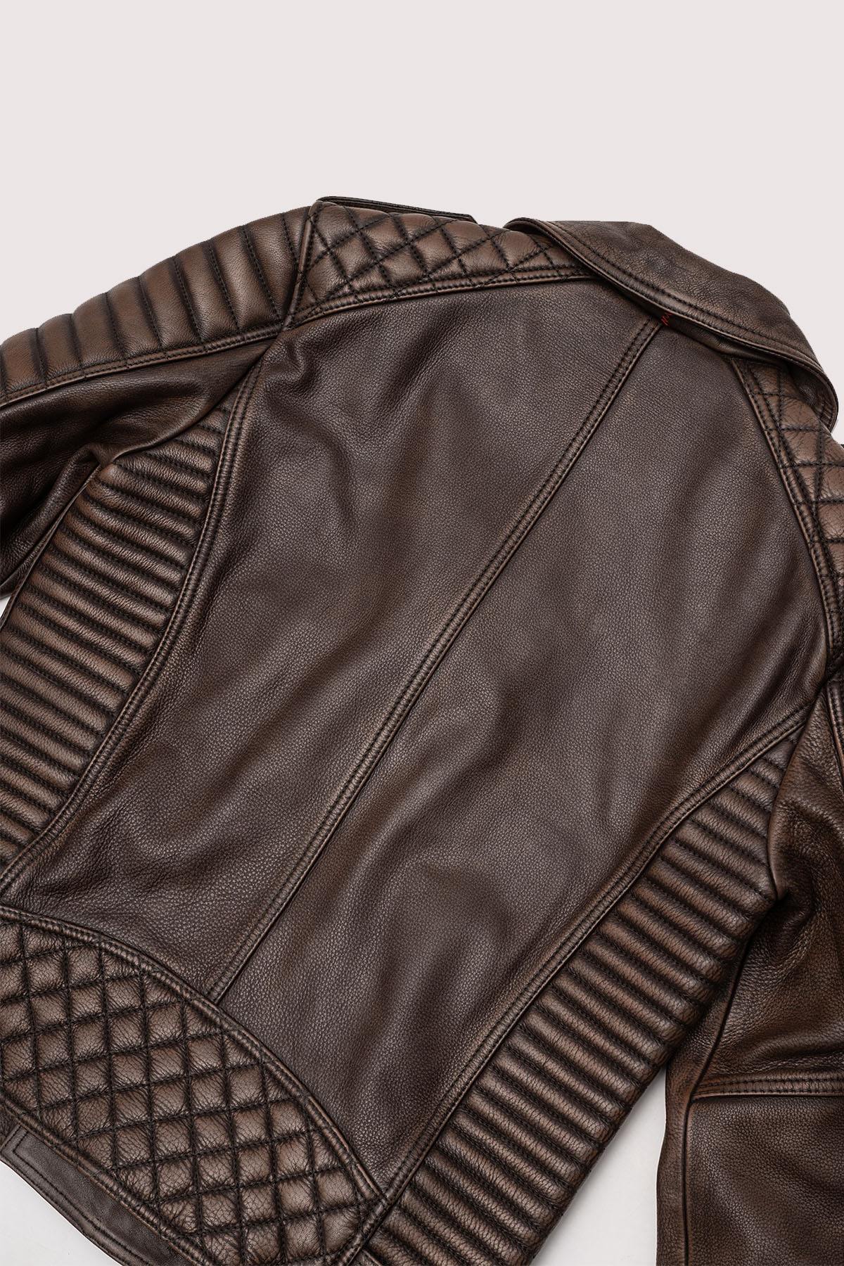 Aged brown perfecto in full grain cowhide leather - Image n°9