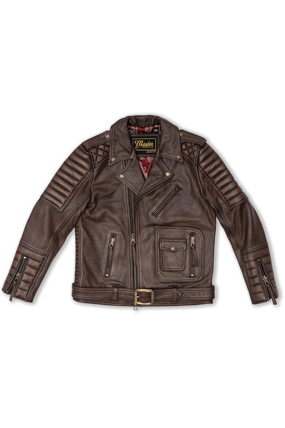 Aged brown Biker Jacket in full grain cowhide leather - Image n°7