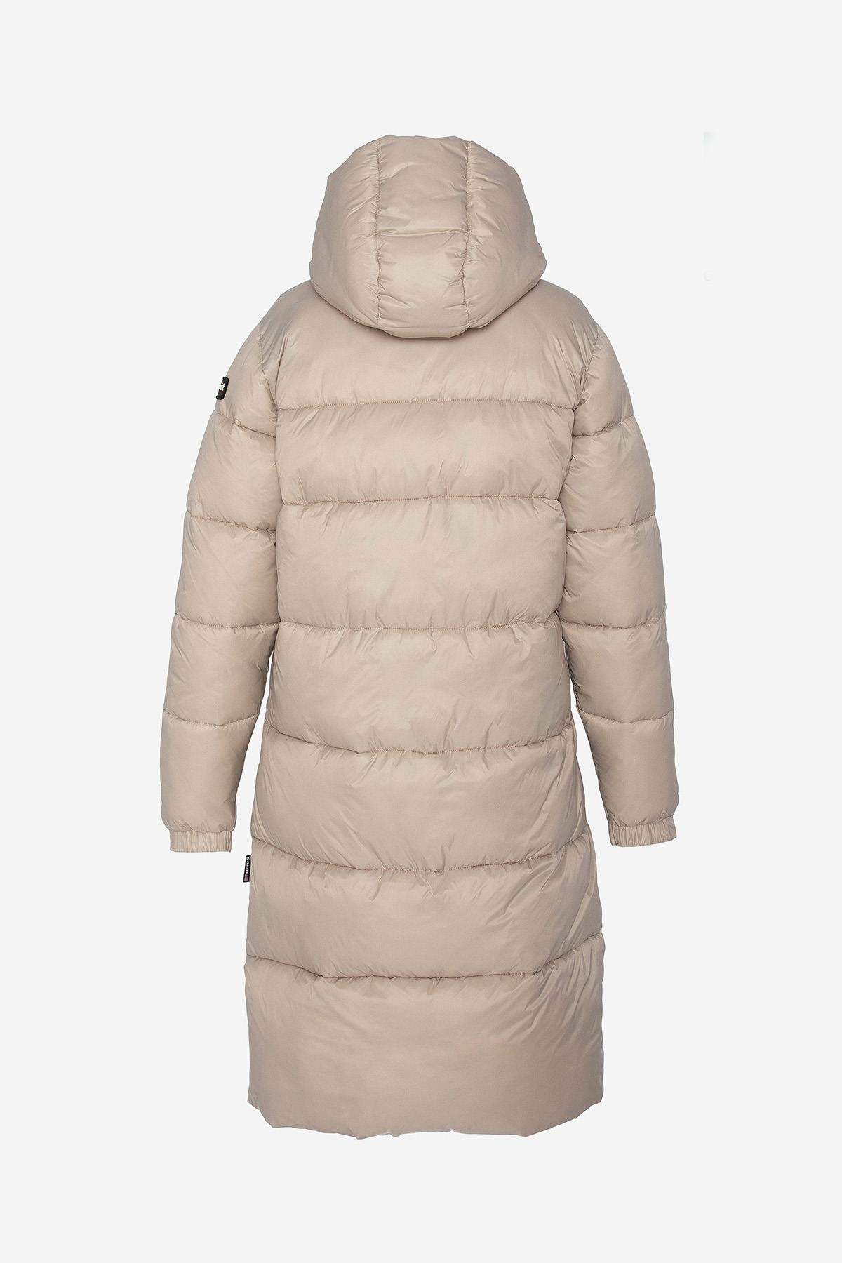 Extra long beige down jacket in recycled nylon - Image n°2