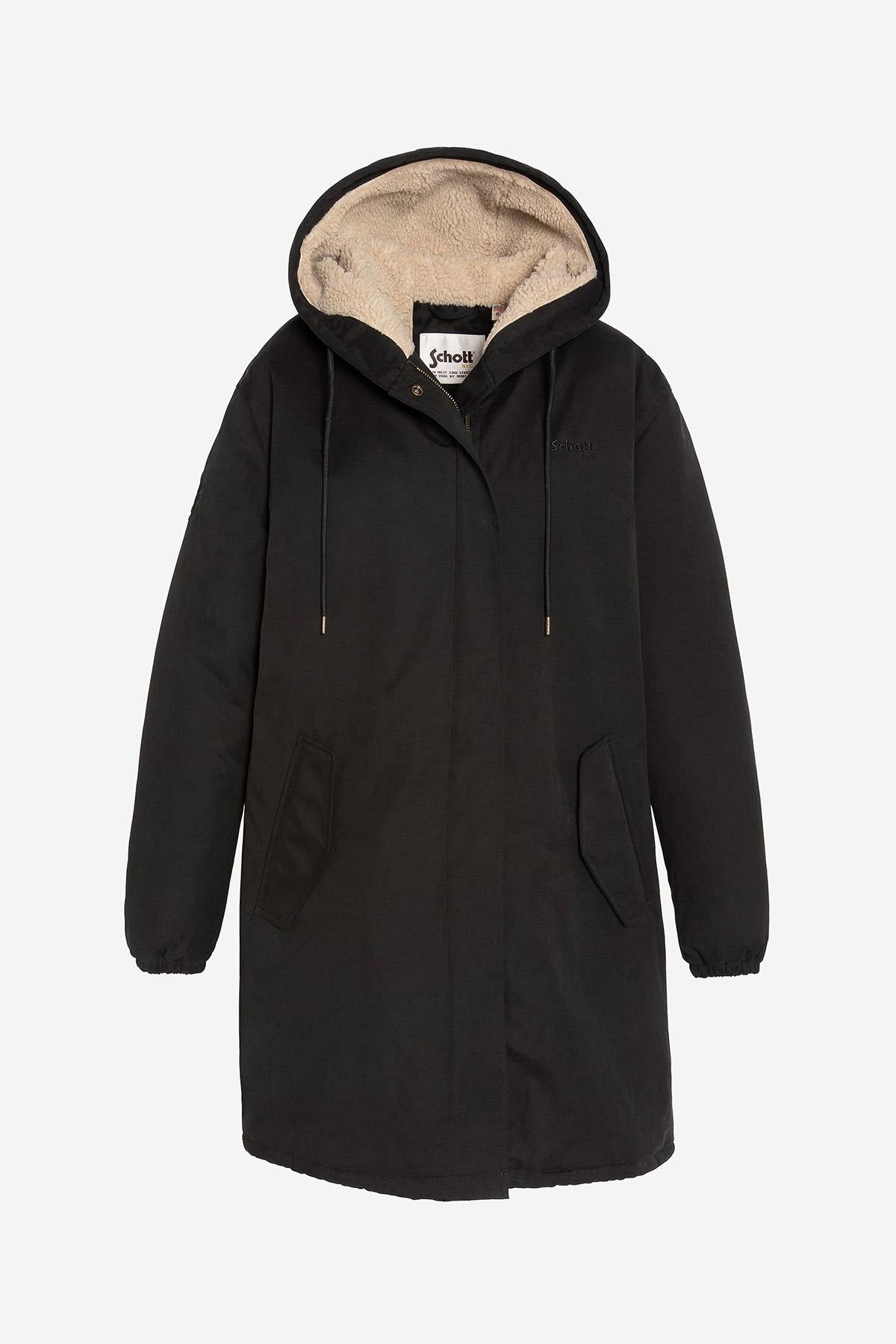 Black textile hooded parka for women - Image n°6