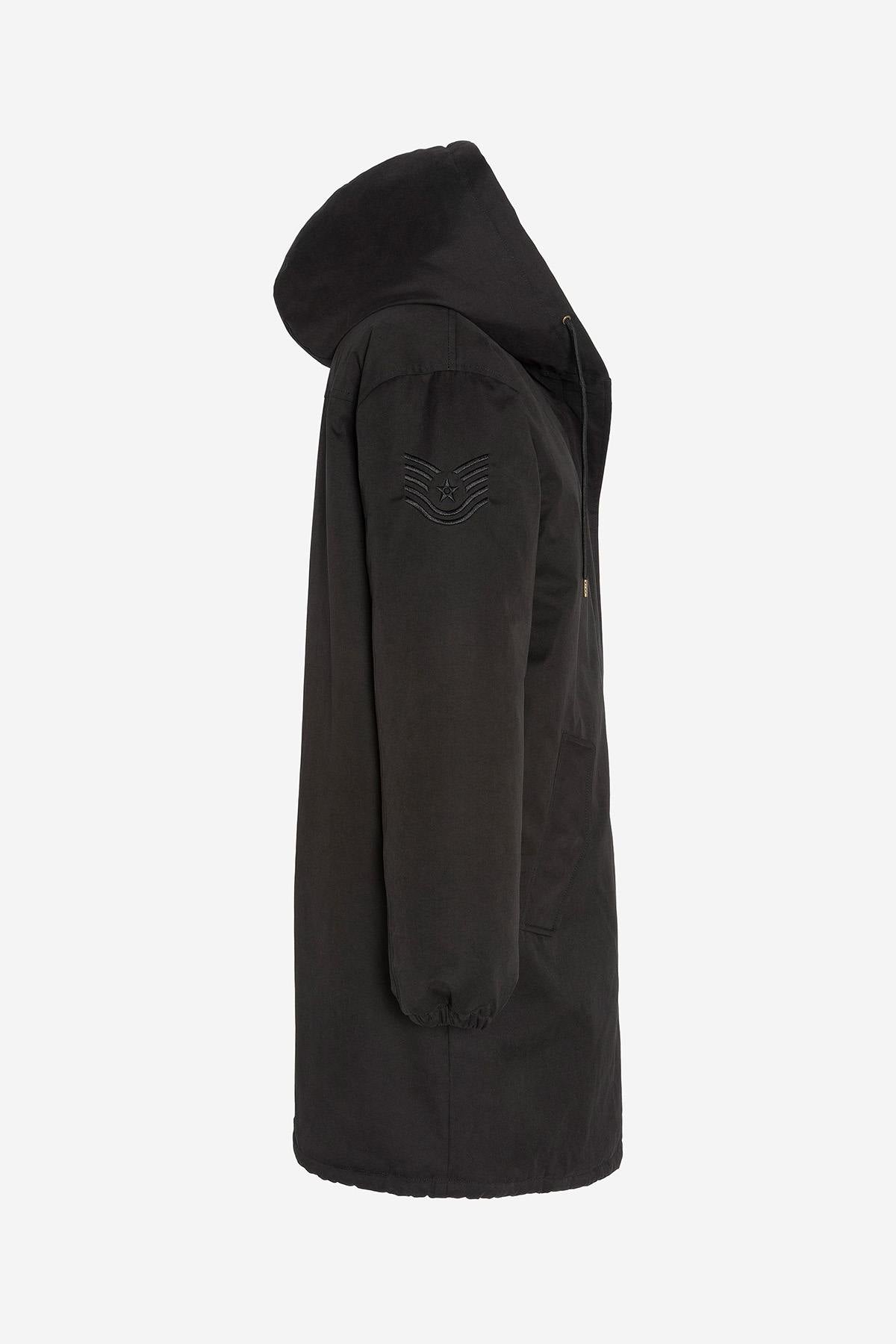 Black textile hooded parka for women - Image n°8