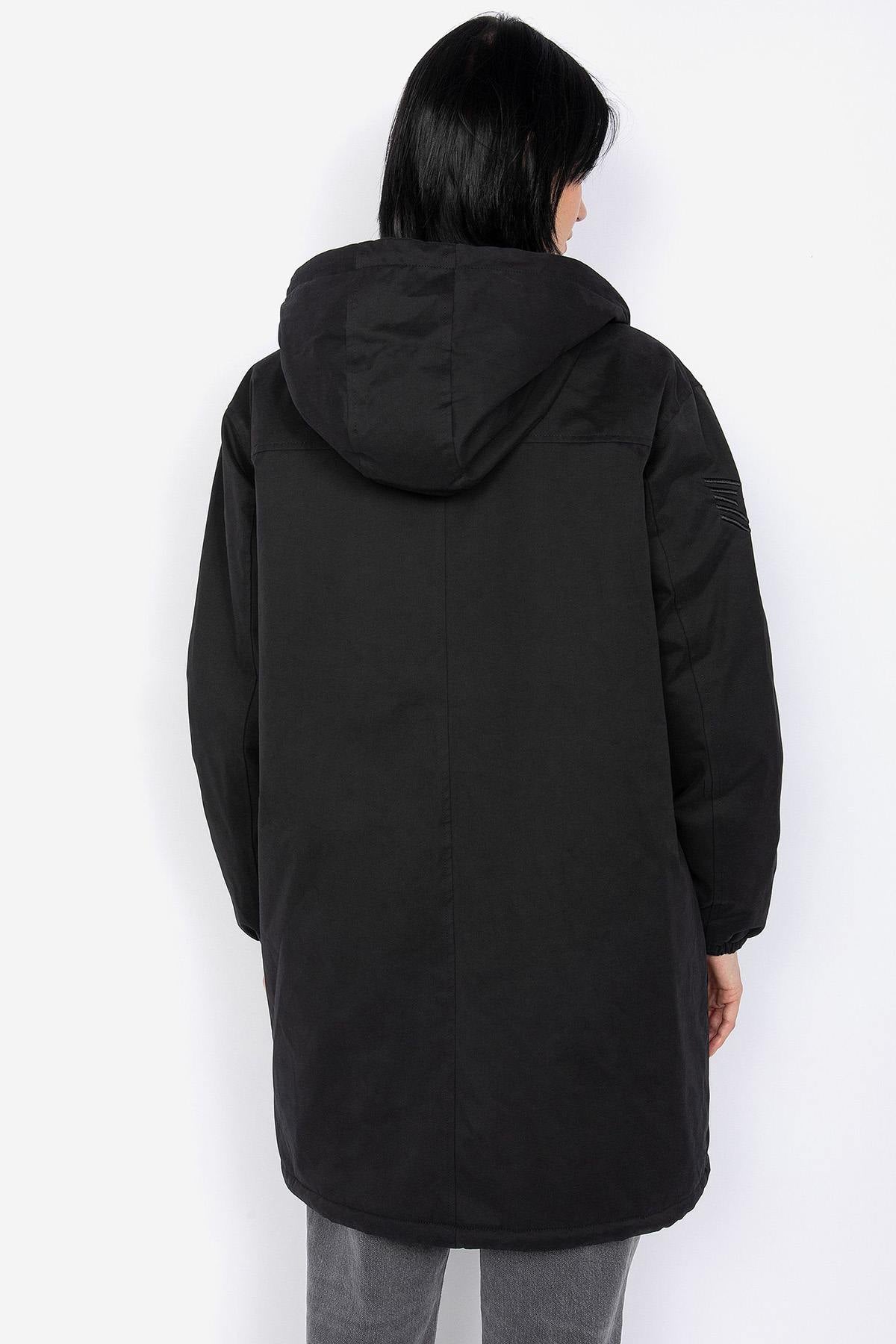 Black textile hooded parka for women - Image n°5