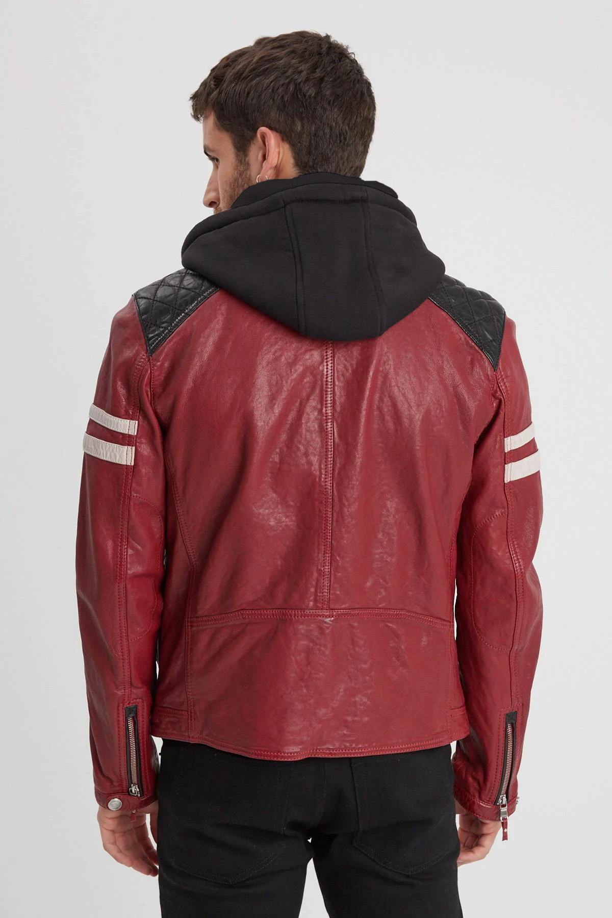 Men's red leather biker jacket - Image n°7