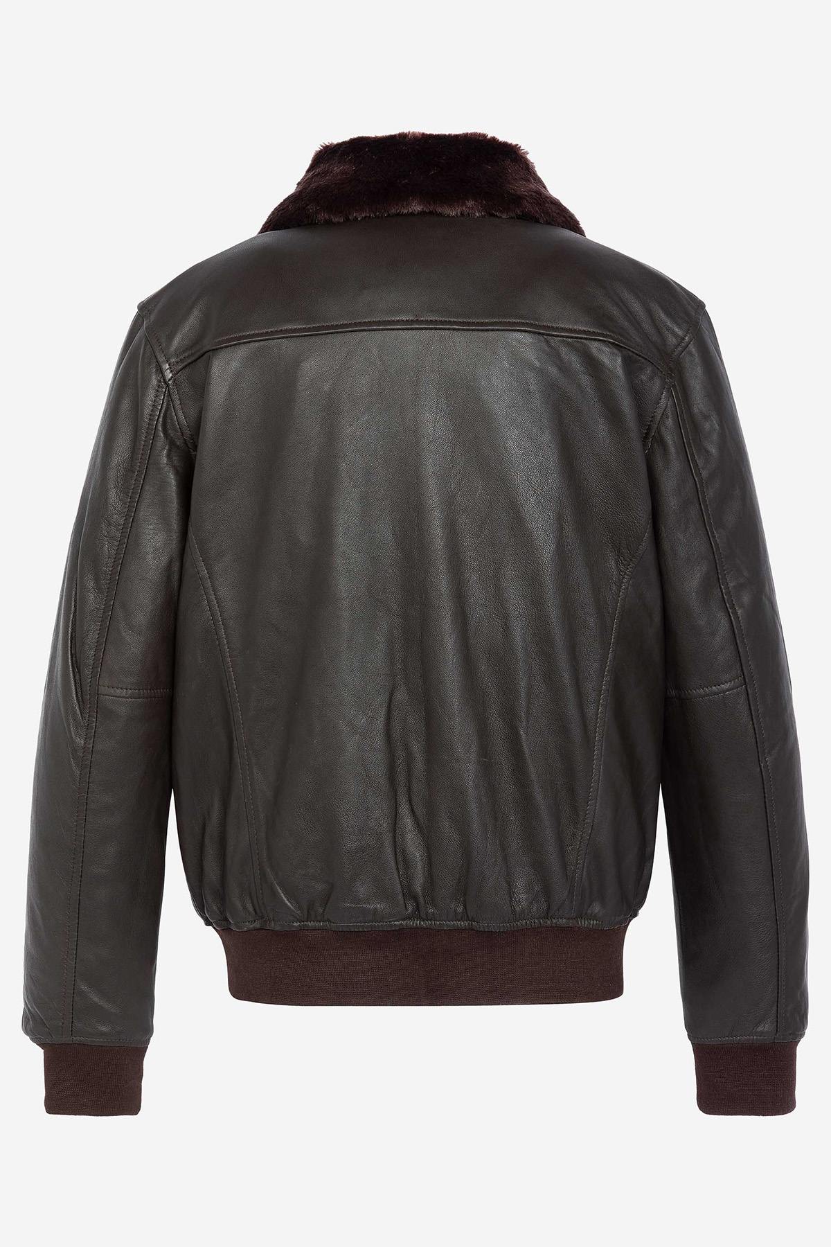 Brown leather bomber jacket - Image n°2