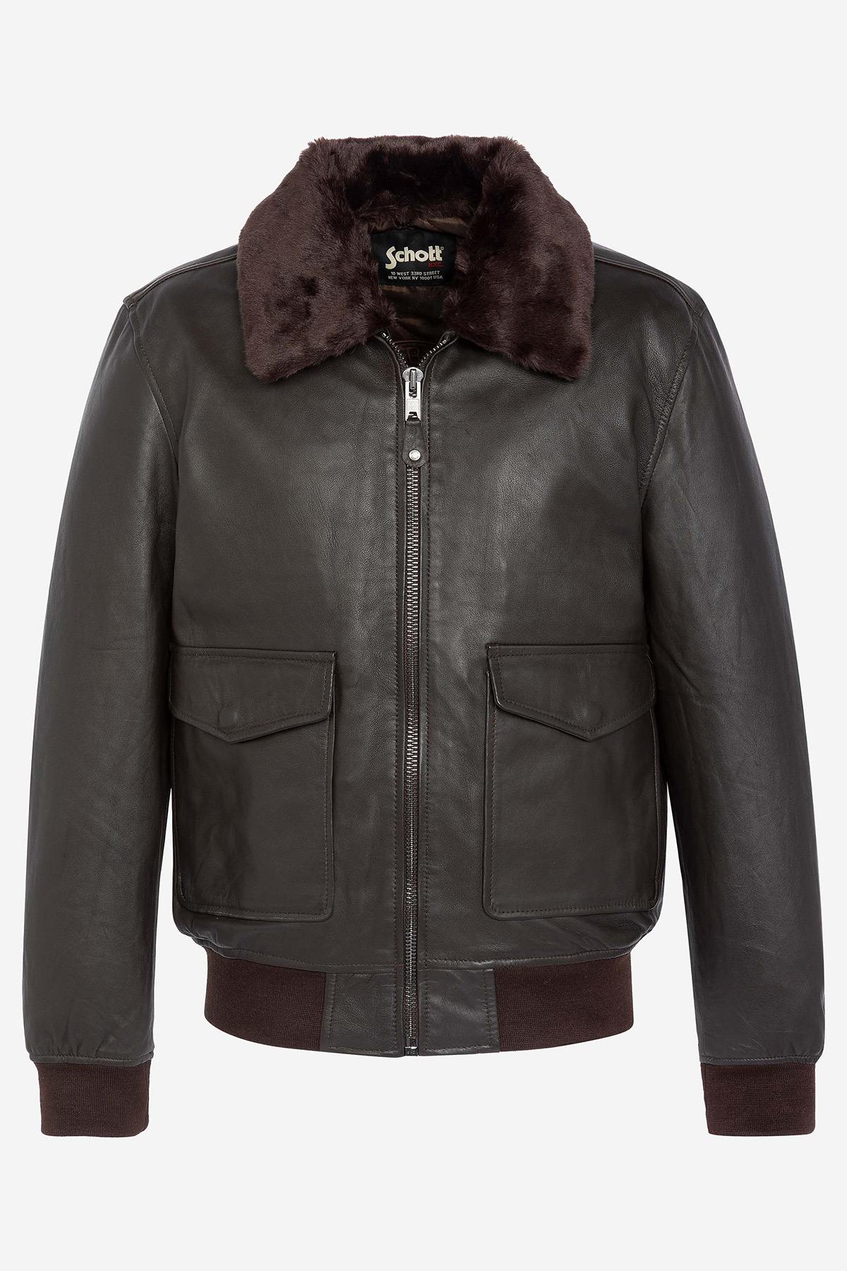 Brown leather bomber jacket - Image n°1