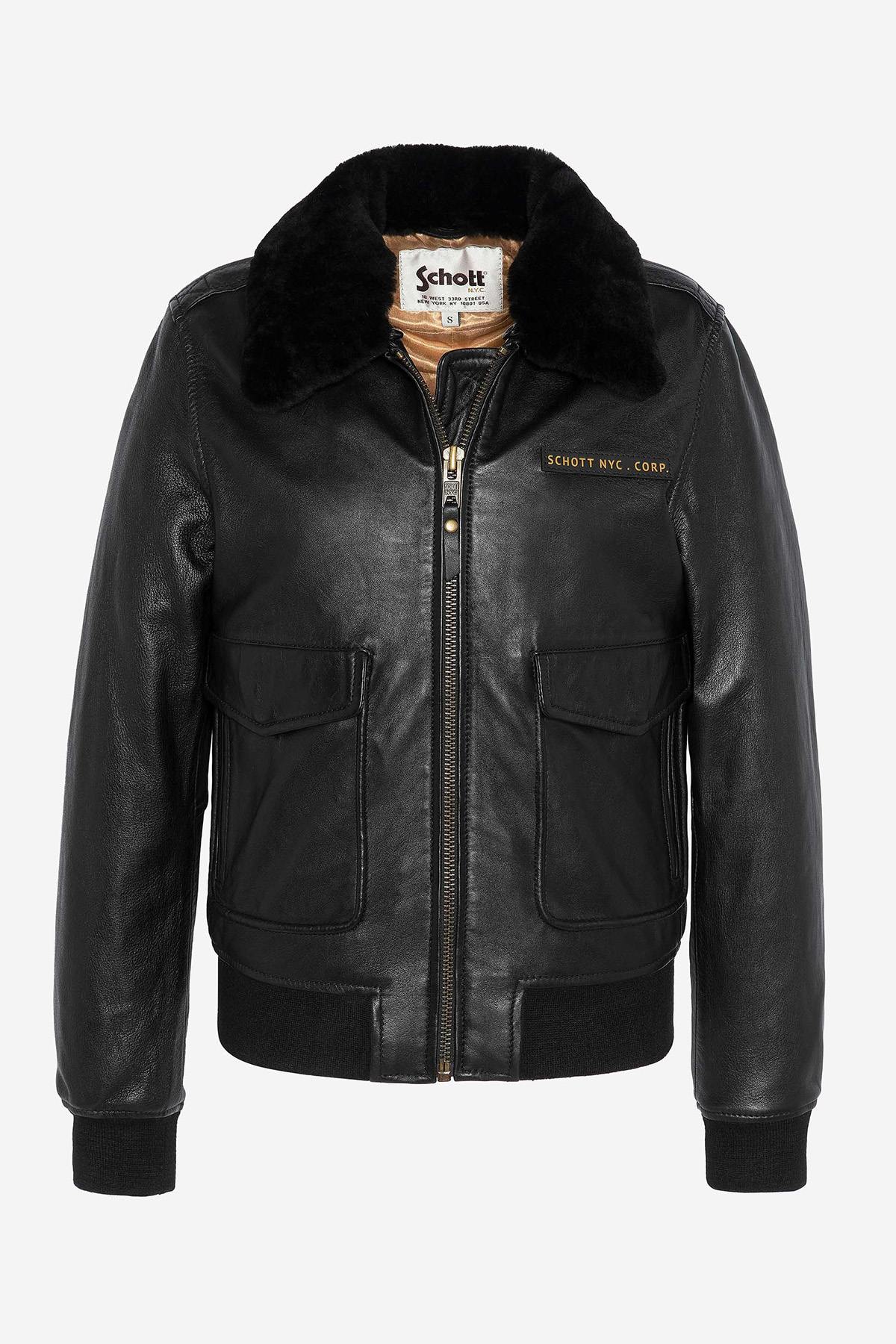 Black leather bomber jacket for women - Image n°1