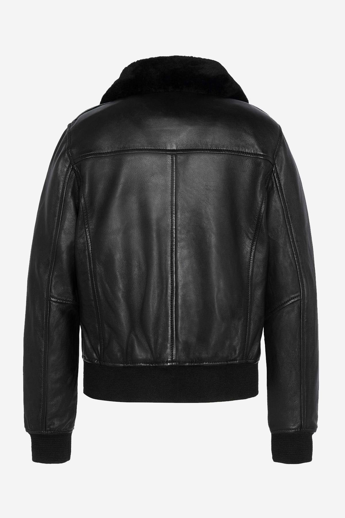 Black leather bomber jacket for women - Image n°3