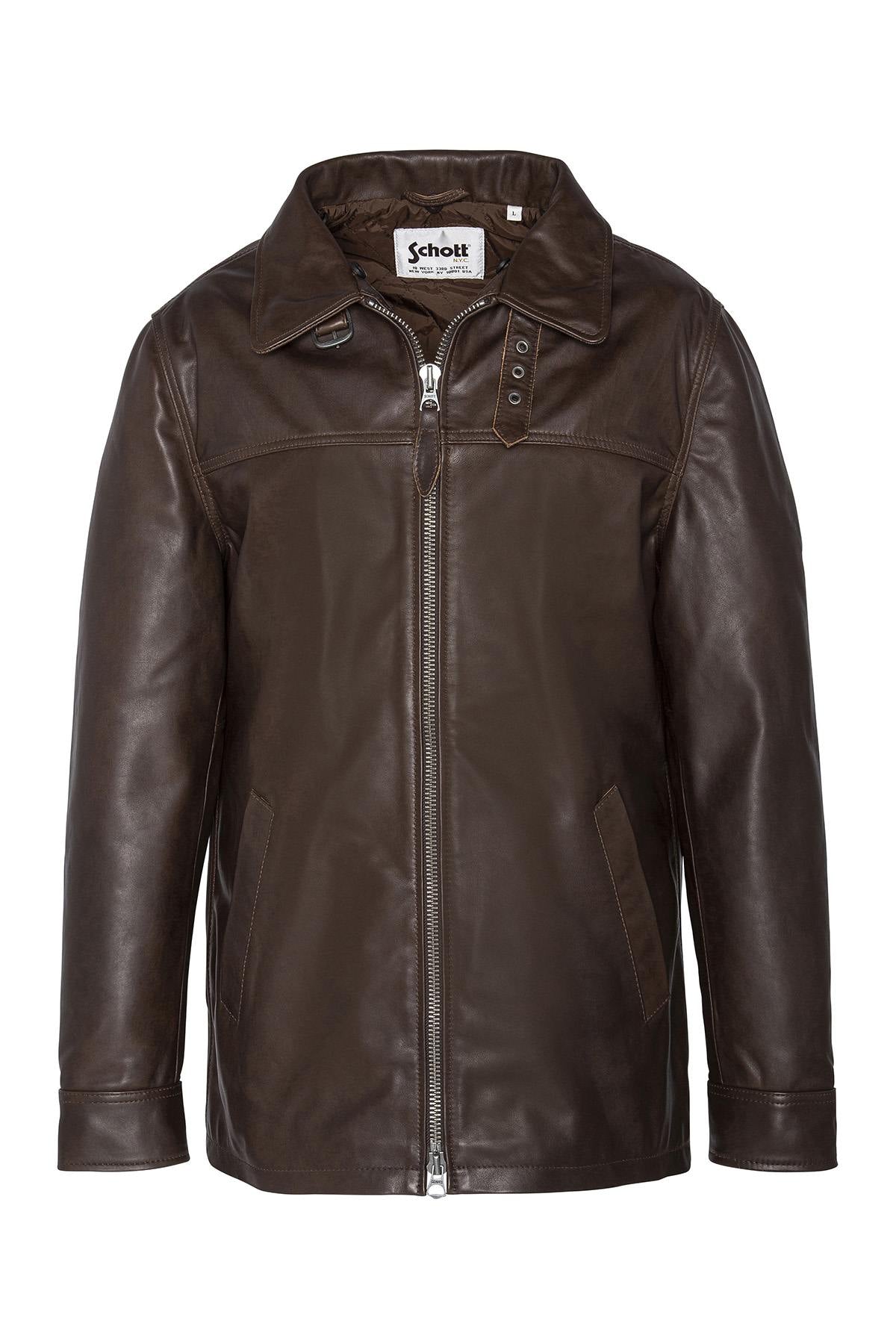 Straight cowhide leather jacket with removable fur collar - Image n°8