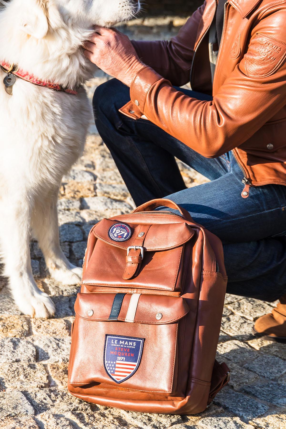 Tortoise leather backpack for men - Image n°1