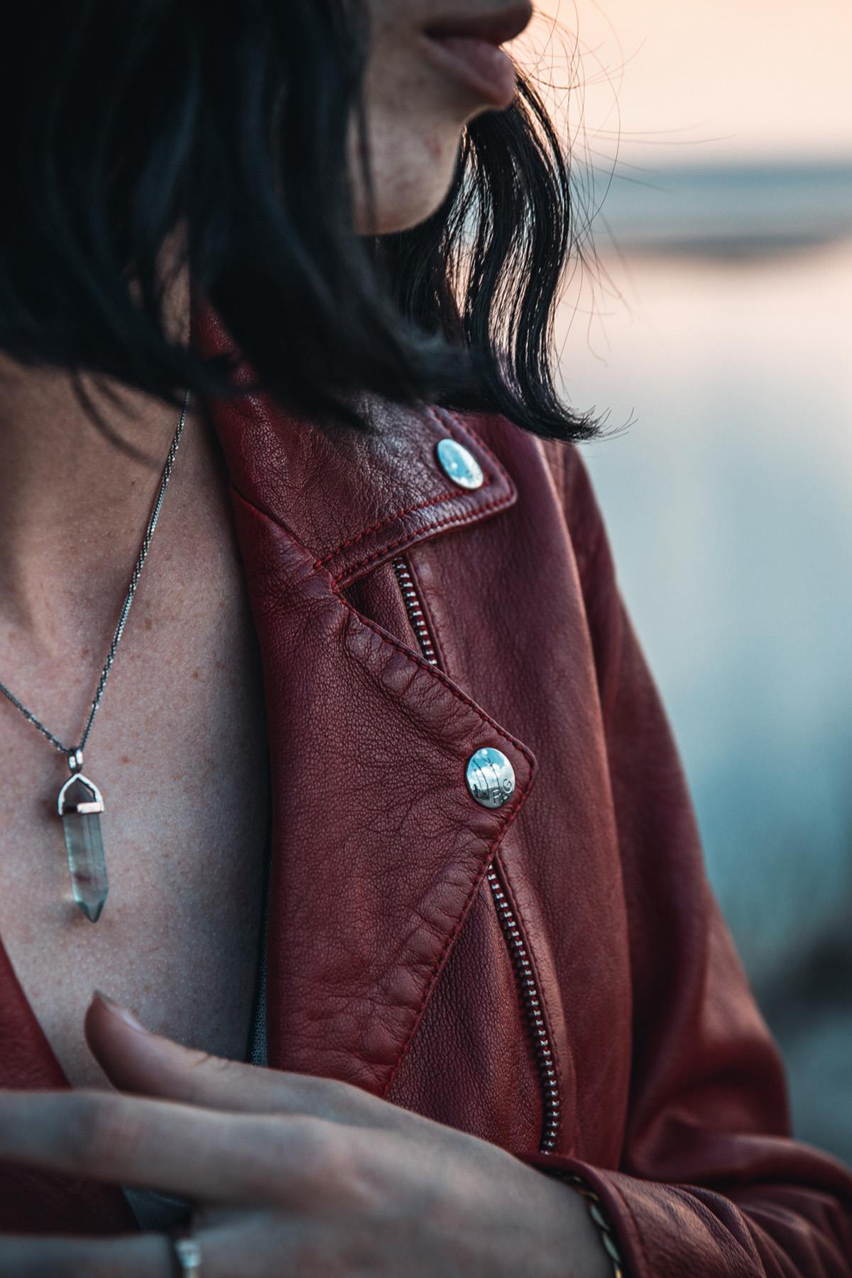 Biker Jacket in red vegetable-tanned leather - Image n°3