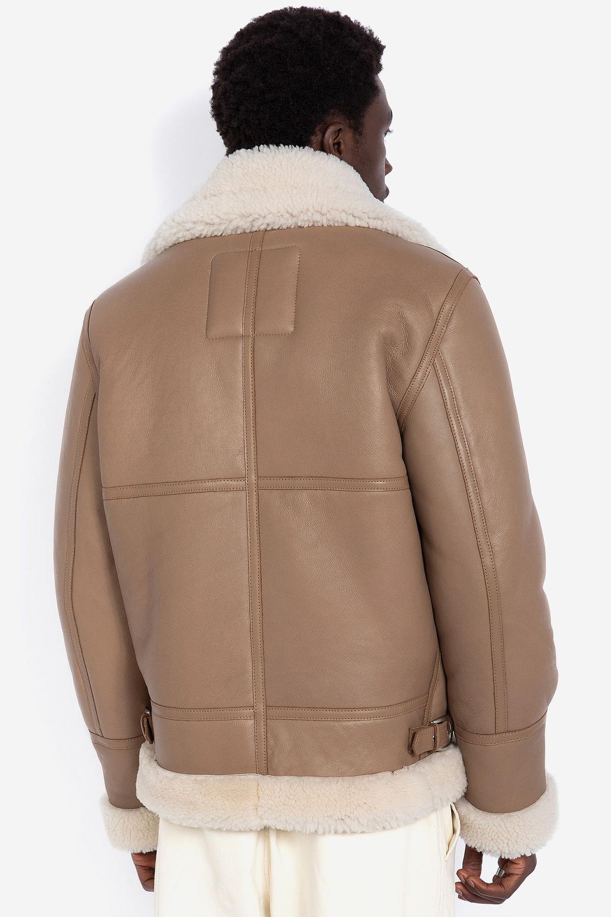 Beige sheepskin leather bomber - Image n°3