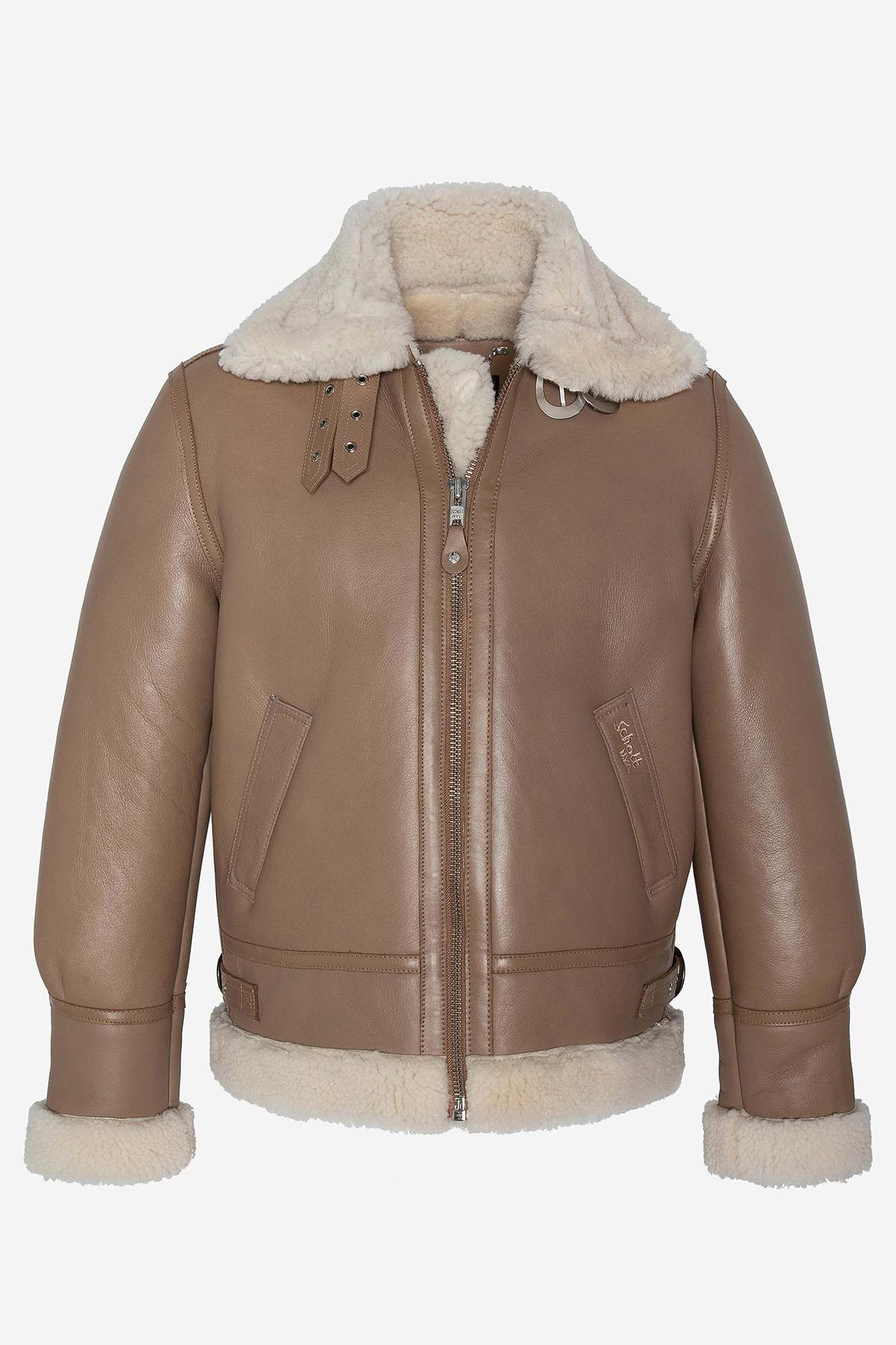 Beige sheepskin leather bomber - Image n°4