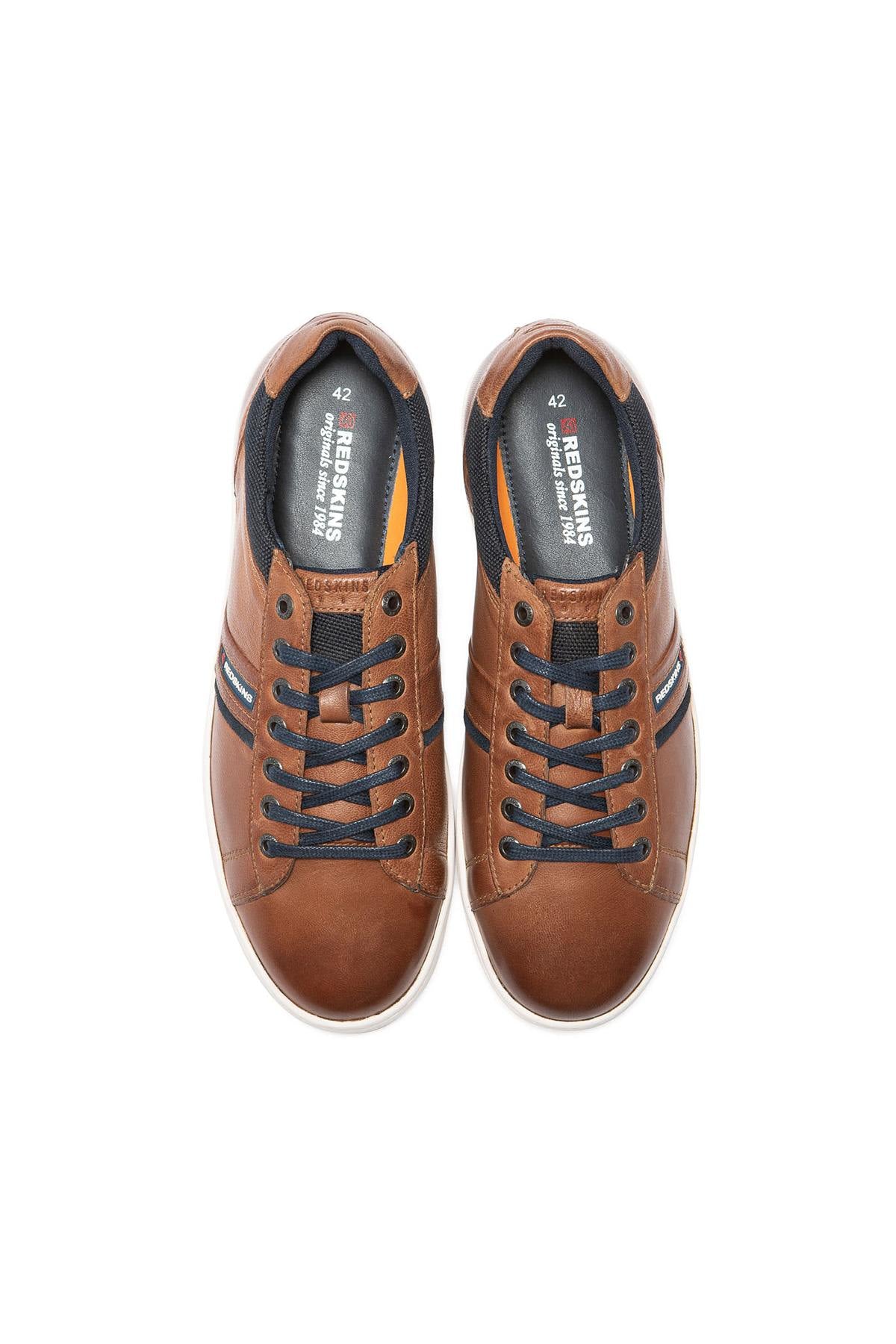 Cognac and navy leather sneakers - Image n°2