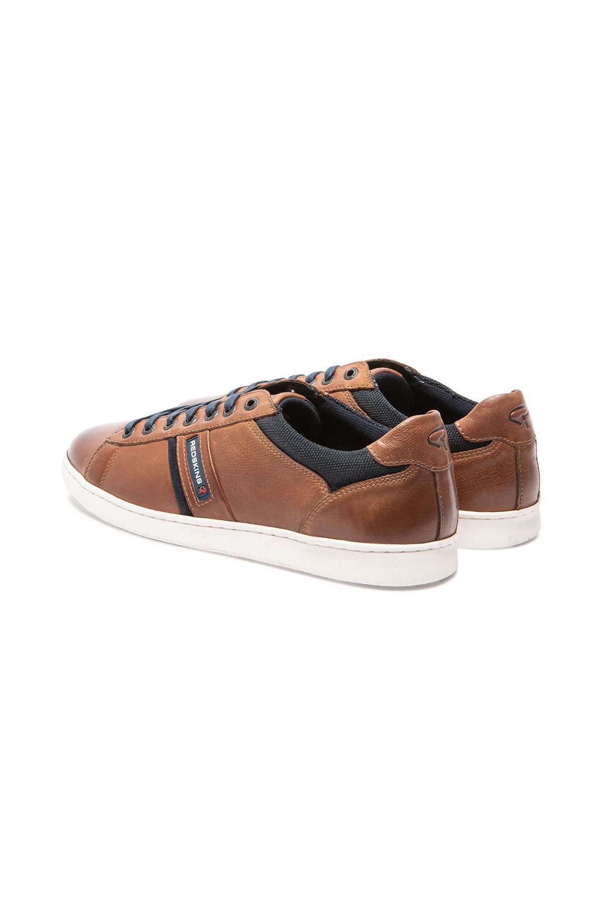 Cognac and navy leather sneakers - Image n°3