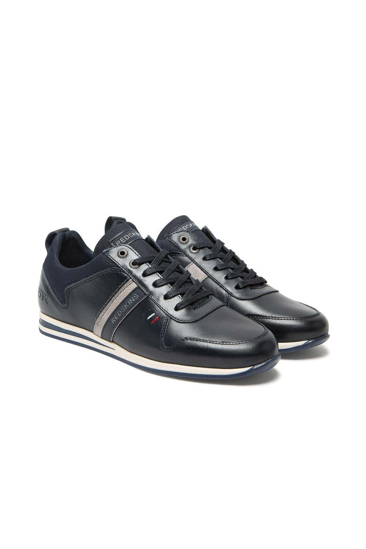 Navy blue leather sneakers - Image n°1