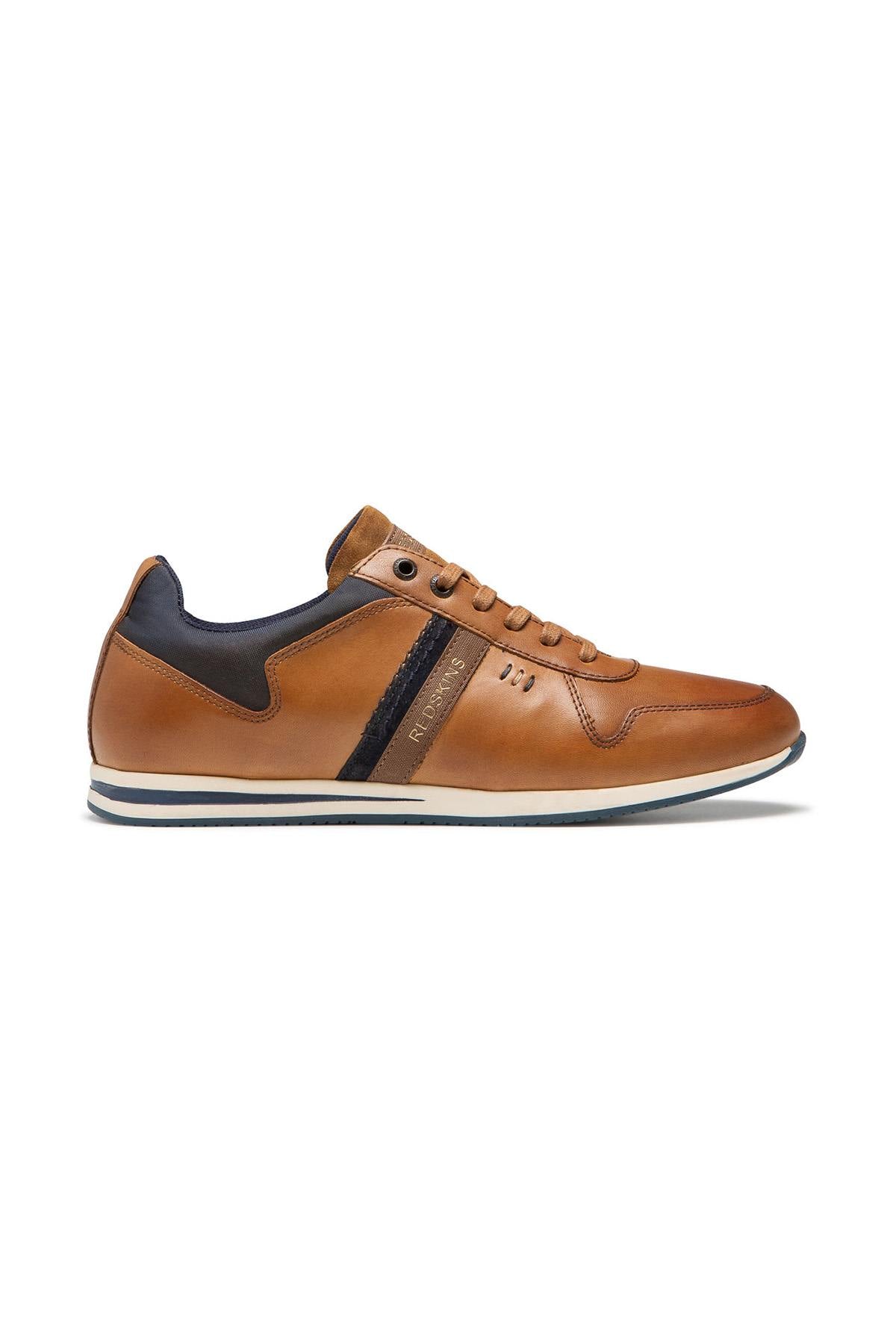 Cognac and navy blue leather sneakers - Image n°4