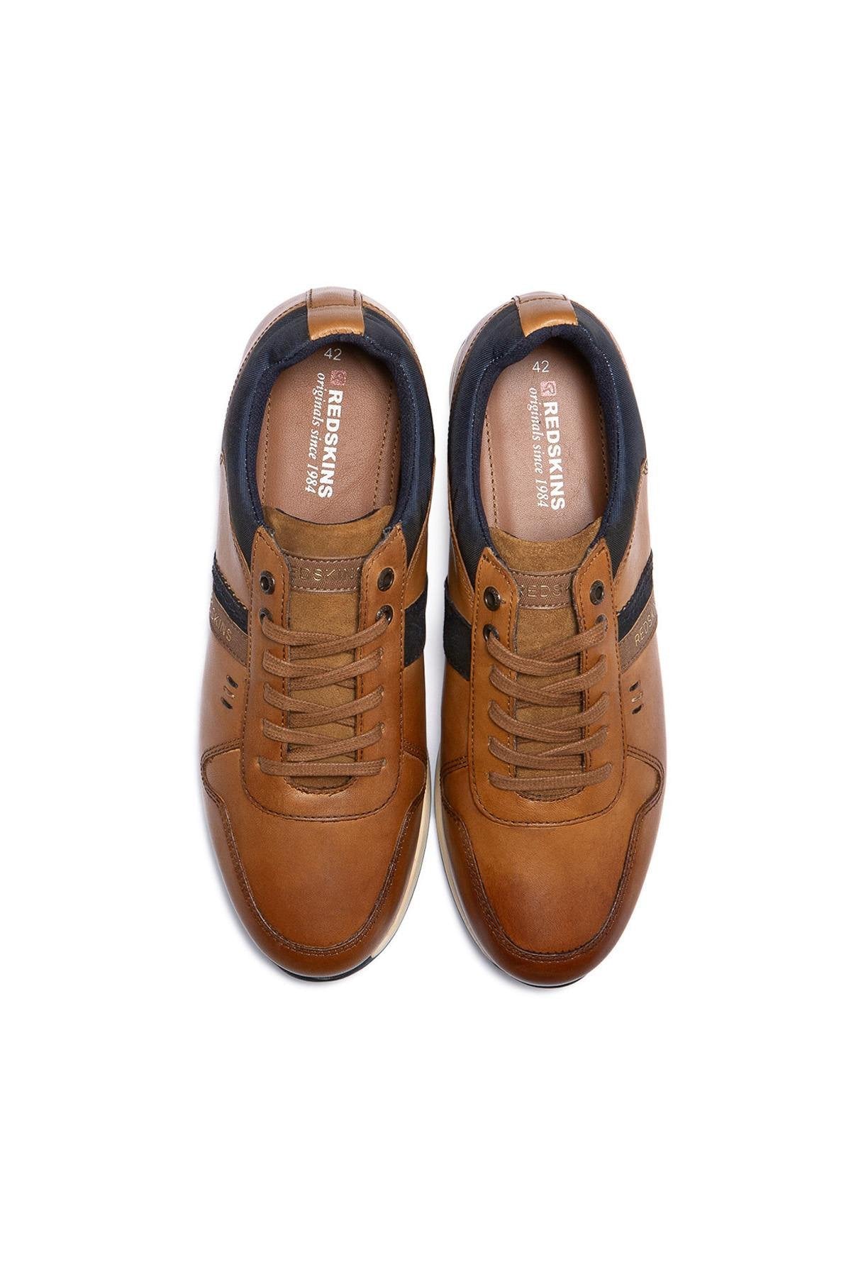 Cognac and navy blue leather sneakers - Image n°3