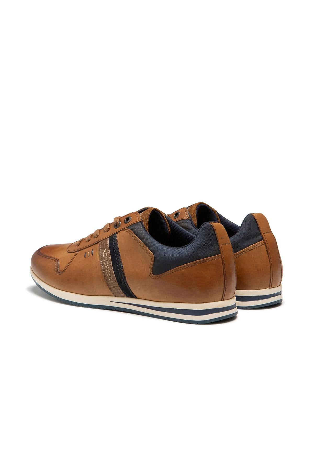 Cognac and navy blue leather sneakers - Image n°2