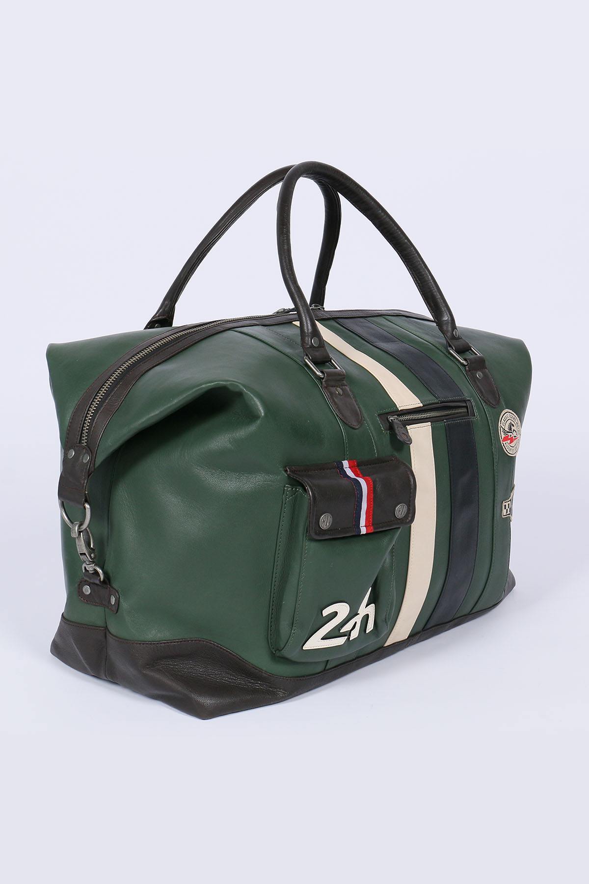 Vintage green genuine leather travel bag - Image n°1