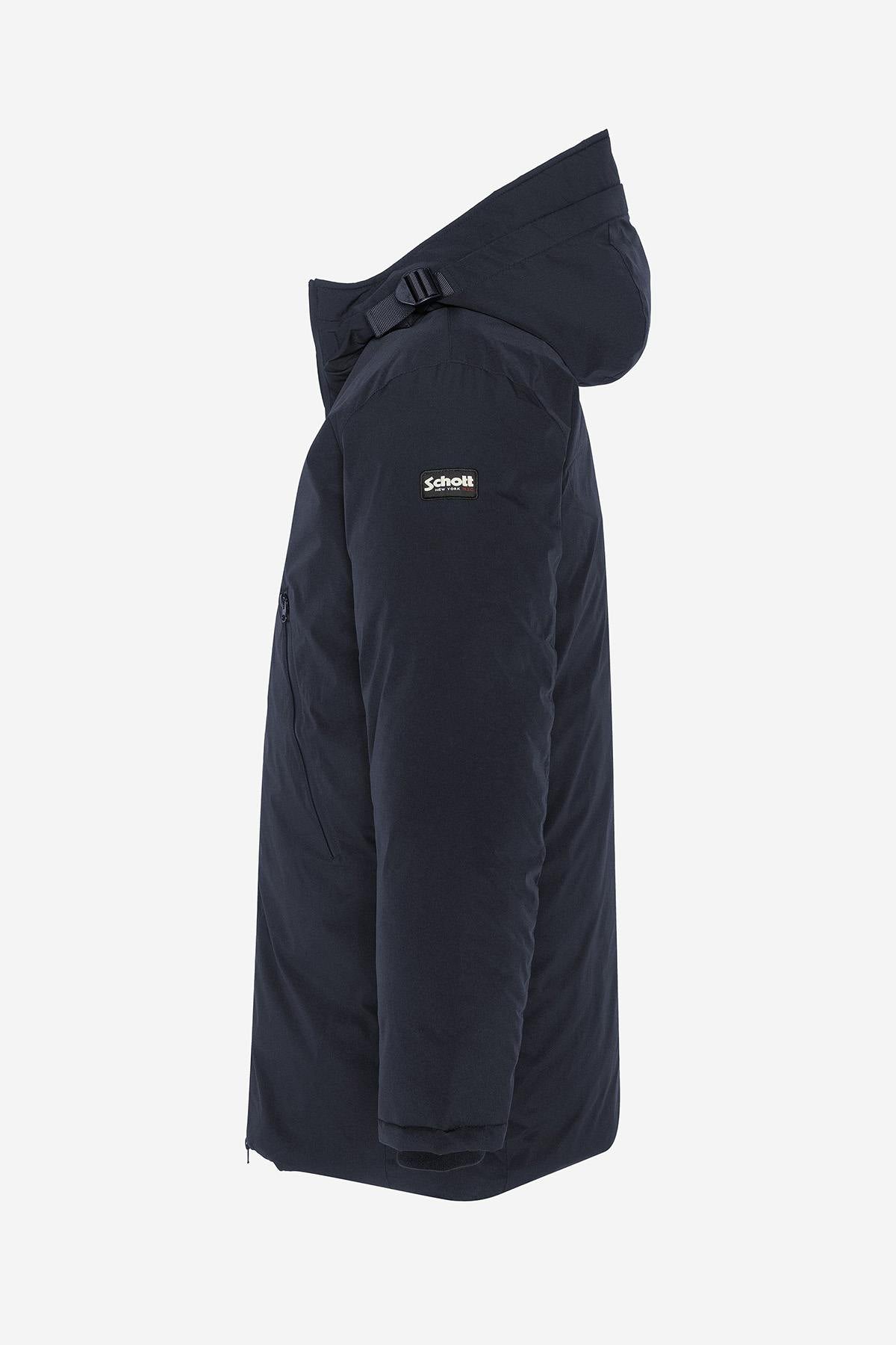 Long navy blue hooded coat - Image n°3