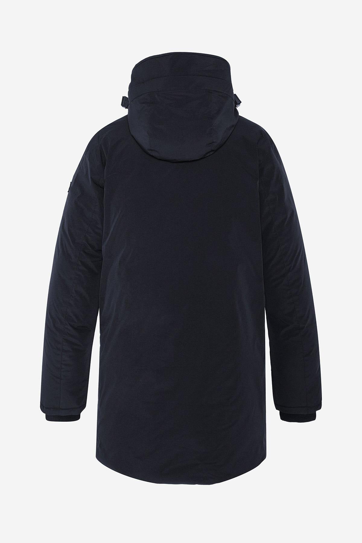 Long navy blue hooded coat - Image n°4