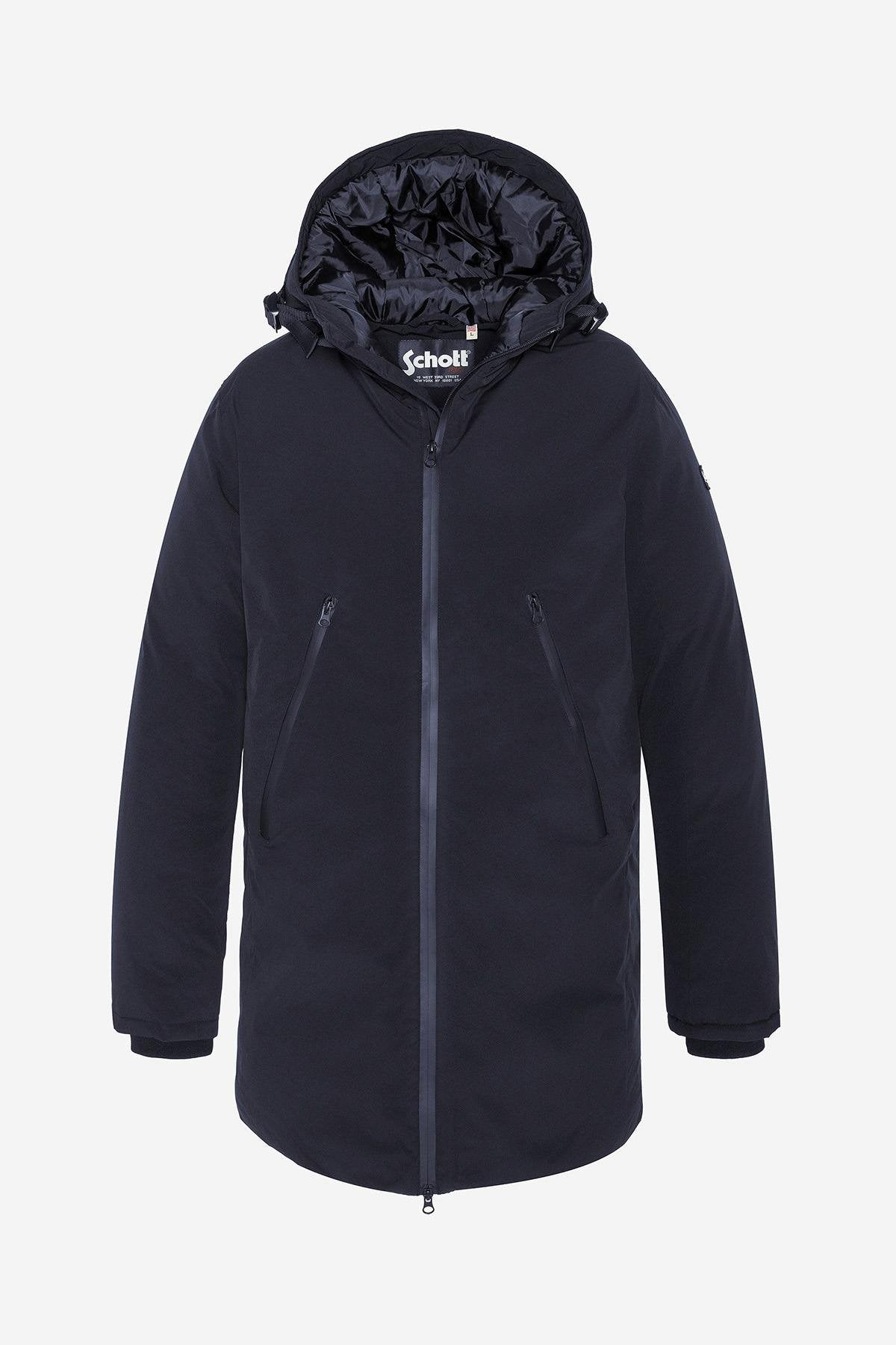 Long navy blue hooded coat - Image n°1