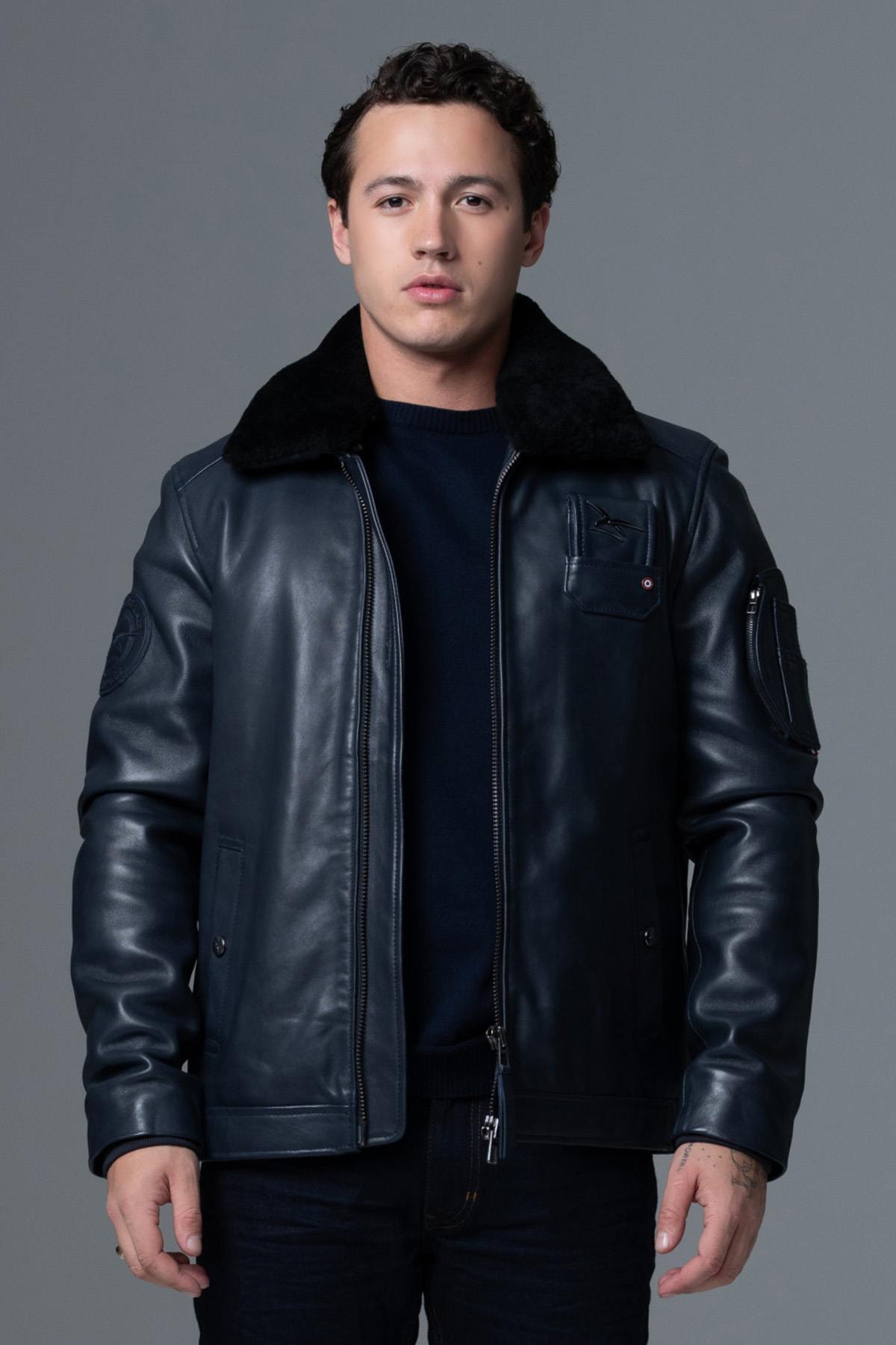 Air Force and Space Force collector's navy blue leather jacket - Image n°6