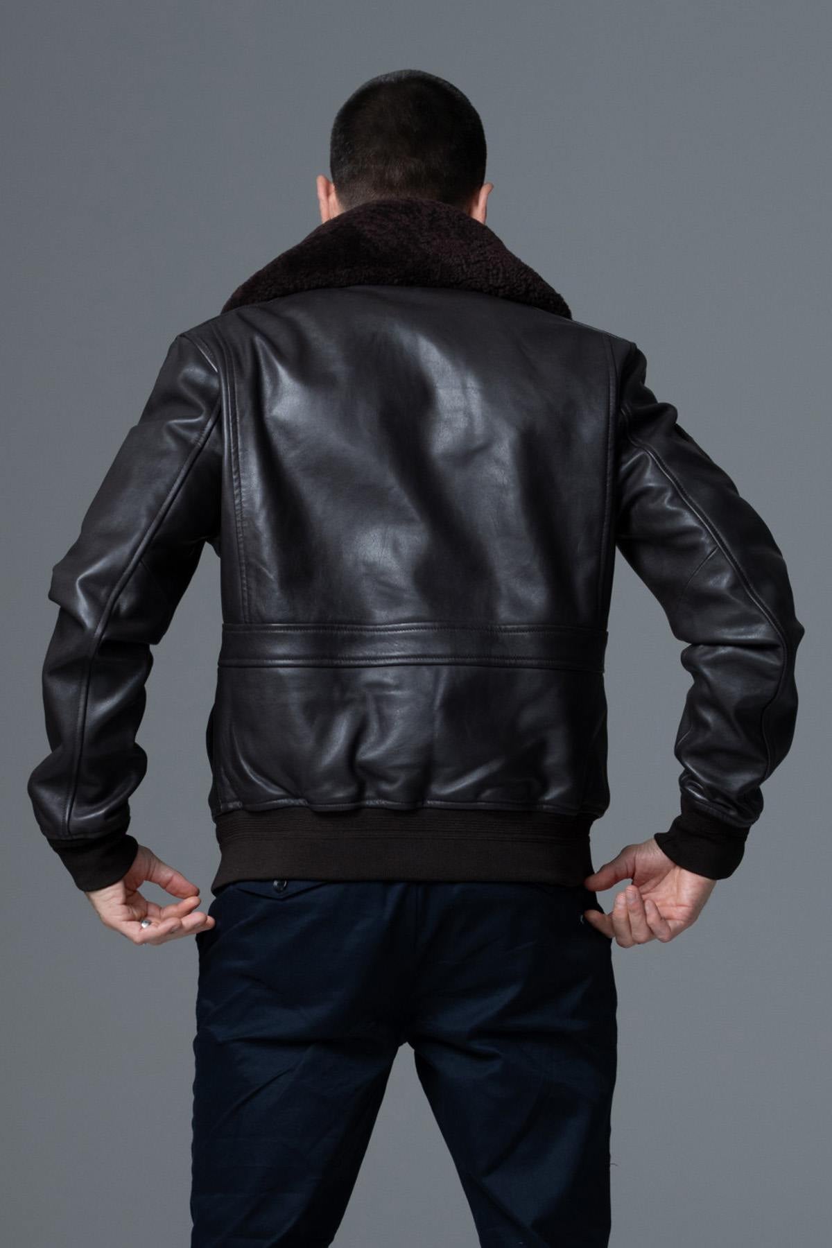 Collector's brown leather jacket with premium finishes - Image n°8