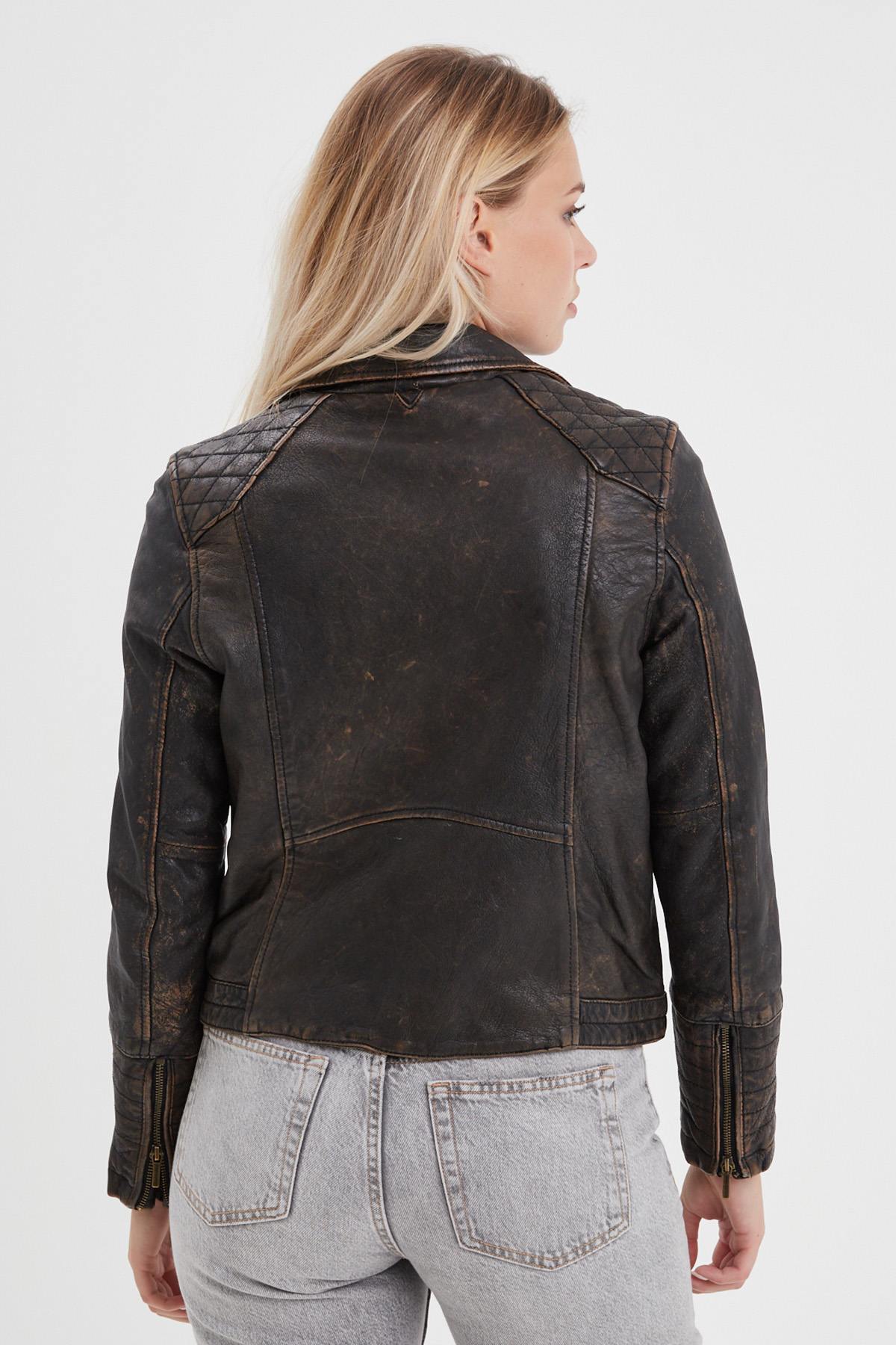 Distressed leather jacket for women - Image n°7