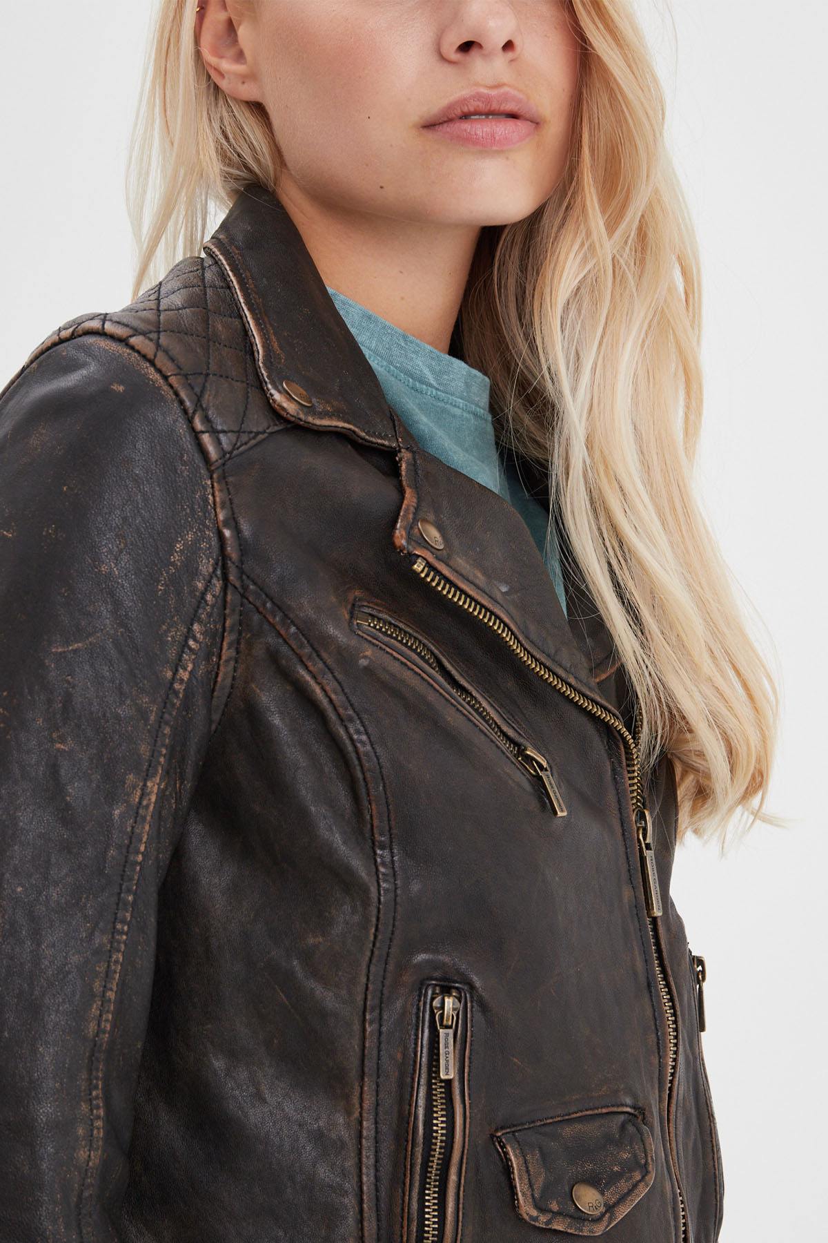 Distressed leather jacket for women - Image n°3