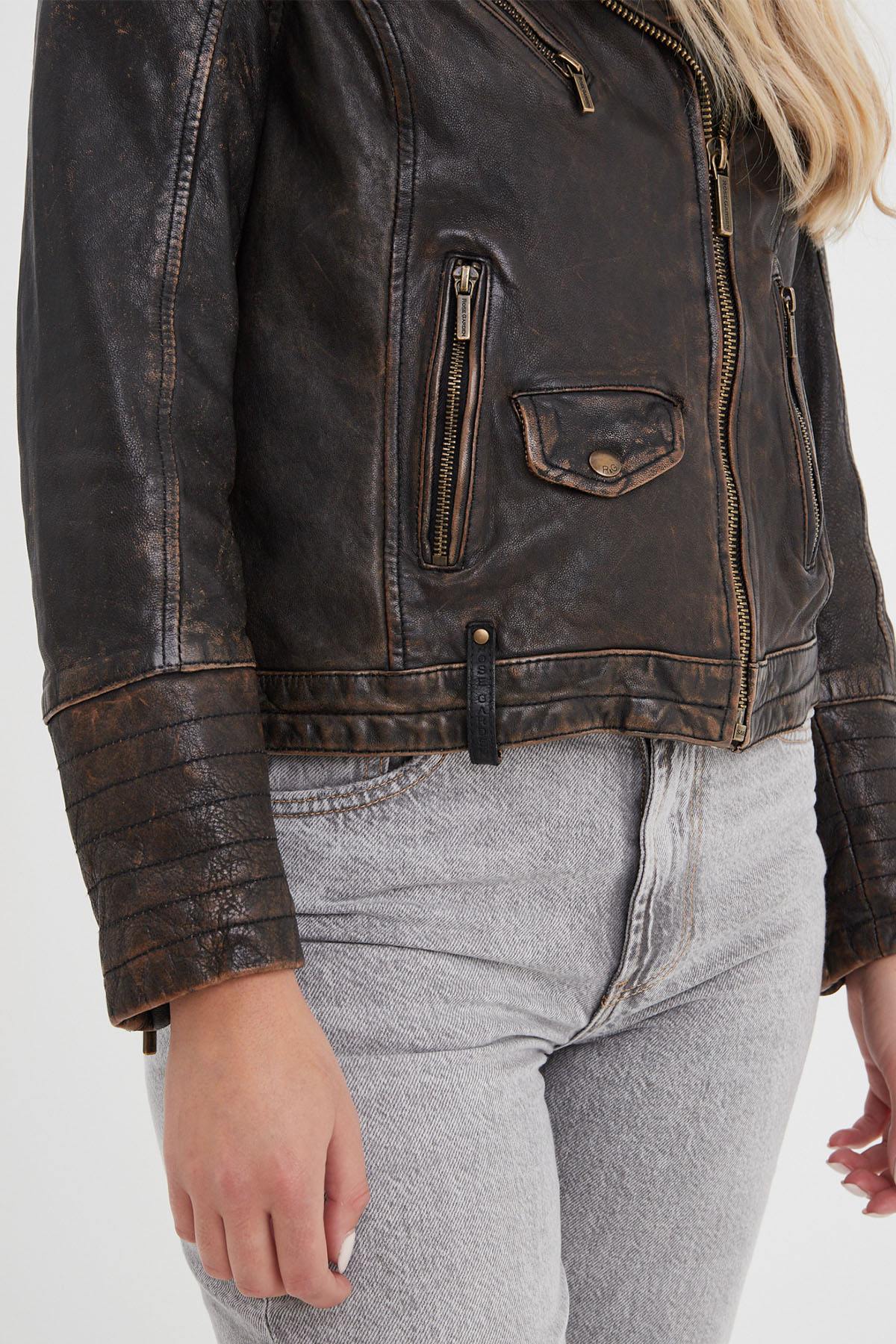 Distressed leather jacket for women - Image n°9