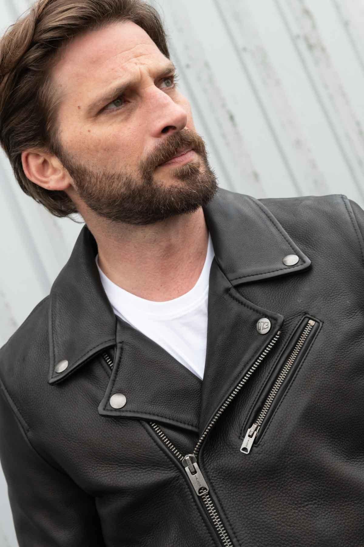 Thick black leather perfecto for men - Image n°3