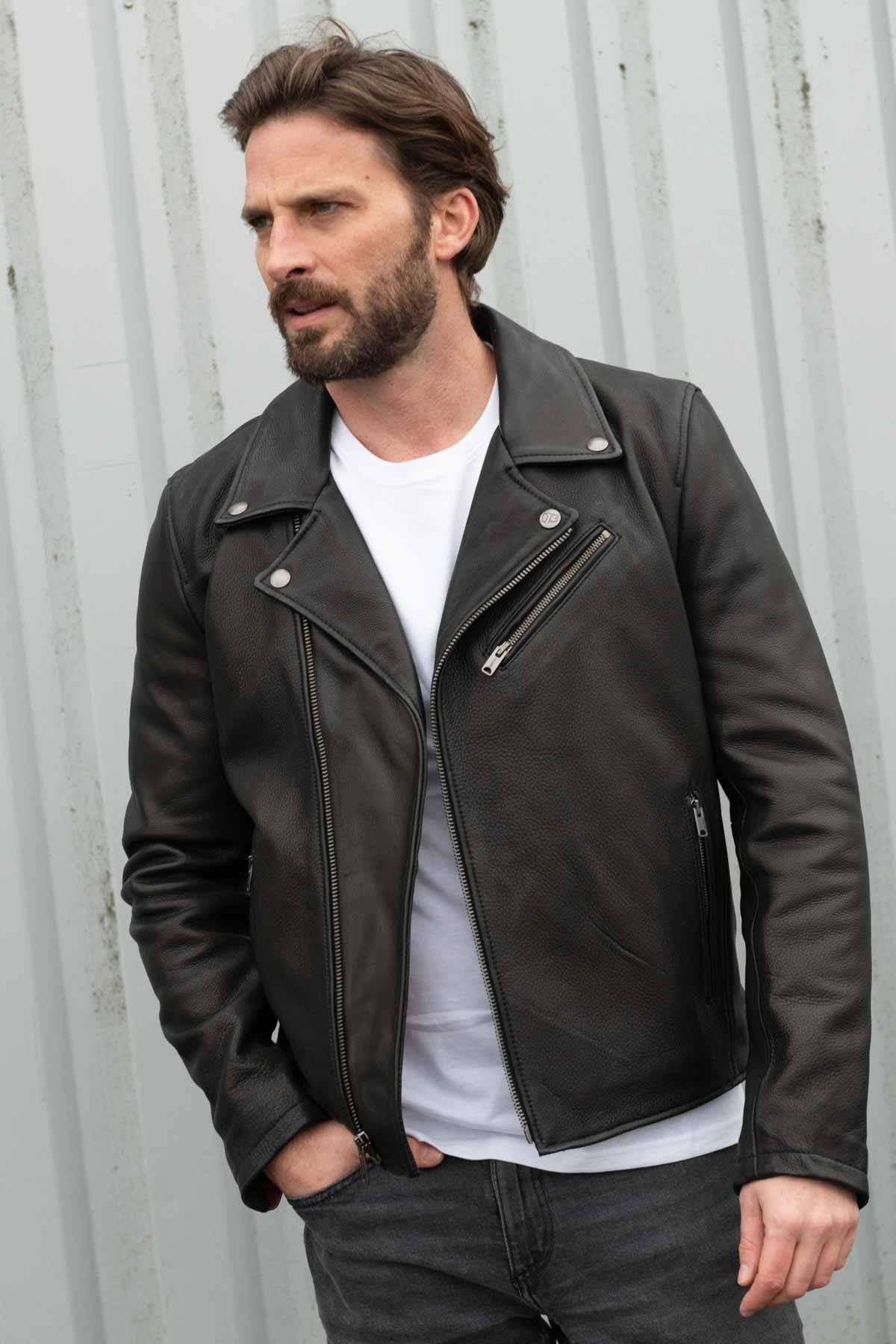 Thick black leather perfecto for men - Image n°1