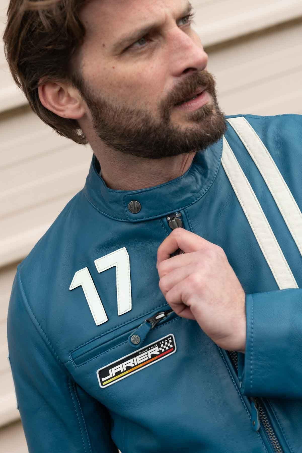 Pilot JP Jarier's blue leather jacket - Image n°2